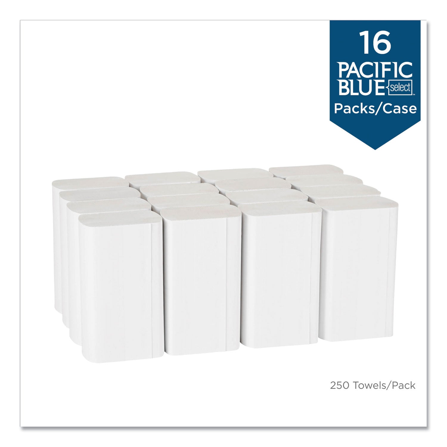 Pacific Blue Select Folded Paper Towels, 1-Ply, 9.2 x 9.4, White, 250/Pack, 16 Packs/Carton