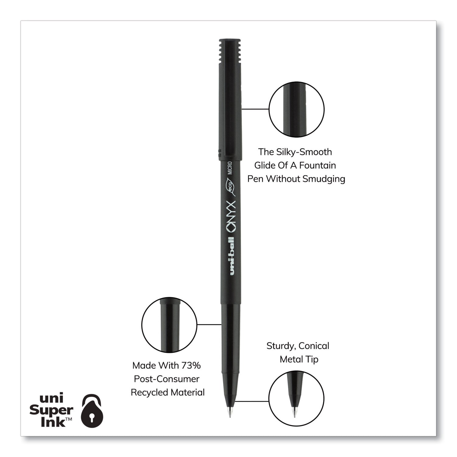 onyx-roller-ball-pen-stick-extra-fine-05-mm-black-ink-black-barrel-dozen_ubc60040 - 4