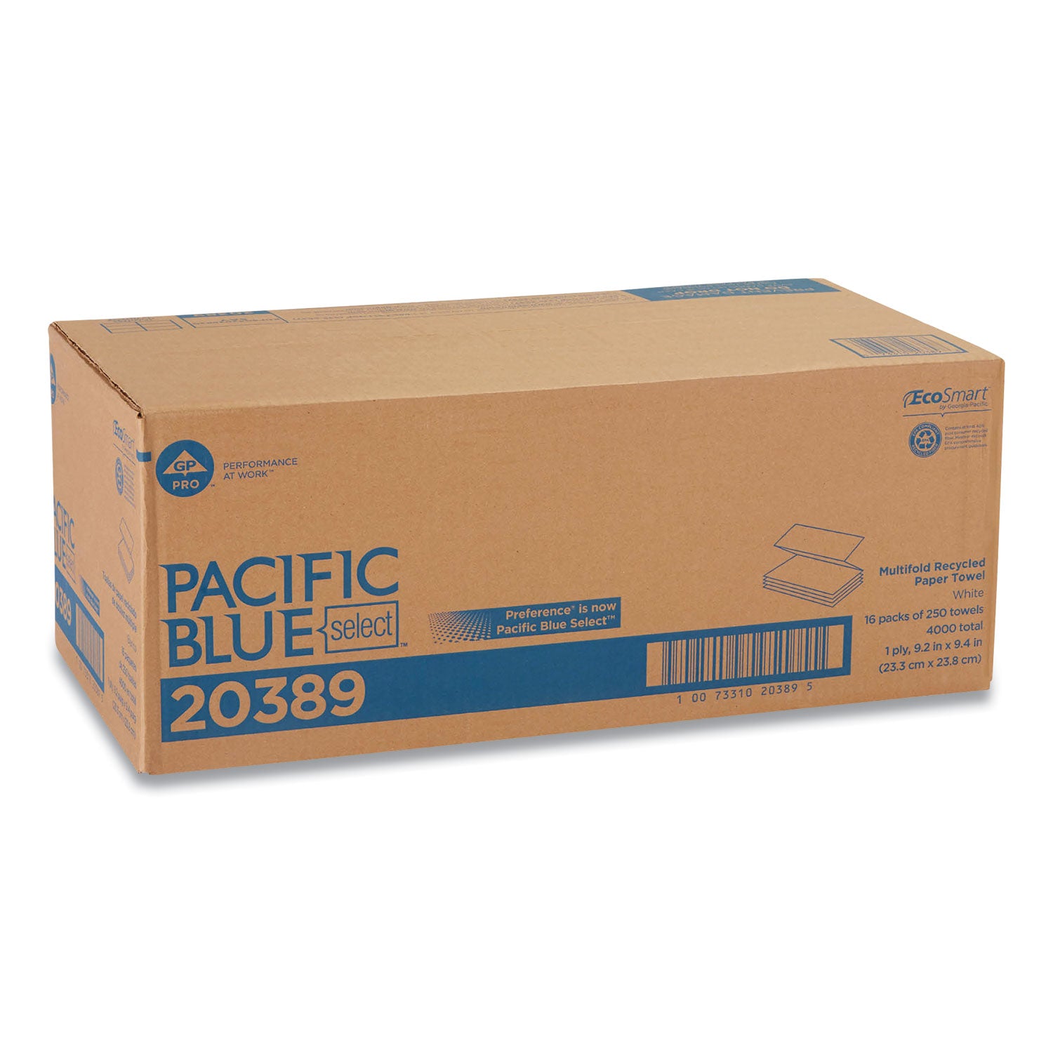 Pacific Blue Select Folded Paper Towels, 1-Ply, 9.2 x 9.4, White, 250/Pack, 16 Packs/Carton - 