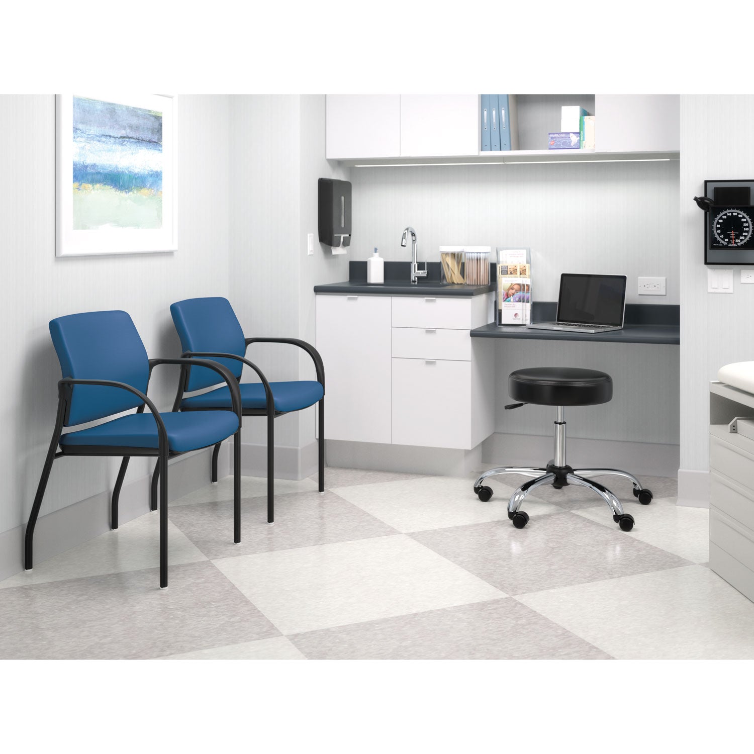 Adjustable Task/Lab Stool, Backless, Supports Up to 250 lb, 17.25" to 22" Seat Height, Black Seat, Steel Base - 