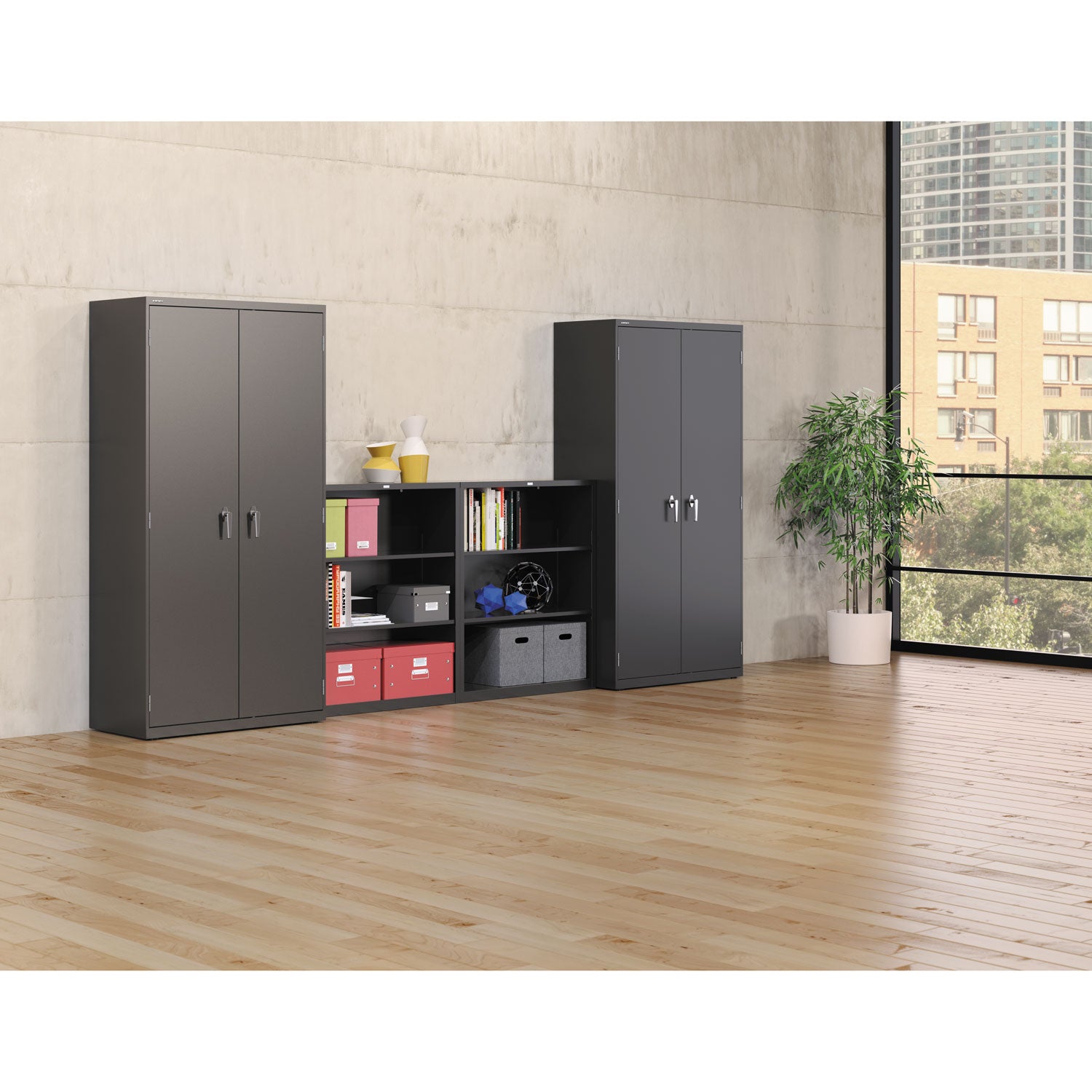 Assembled Storage Cabinet, 36w x 18.13d x 71.75h, Charcoal - 