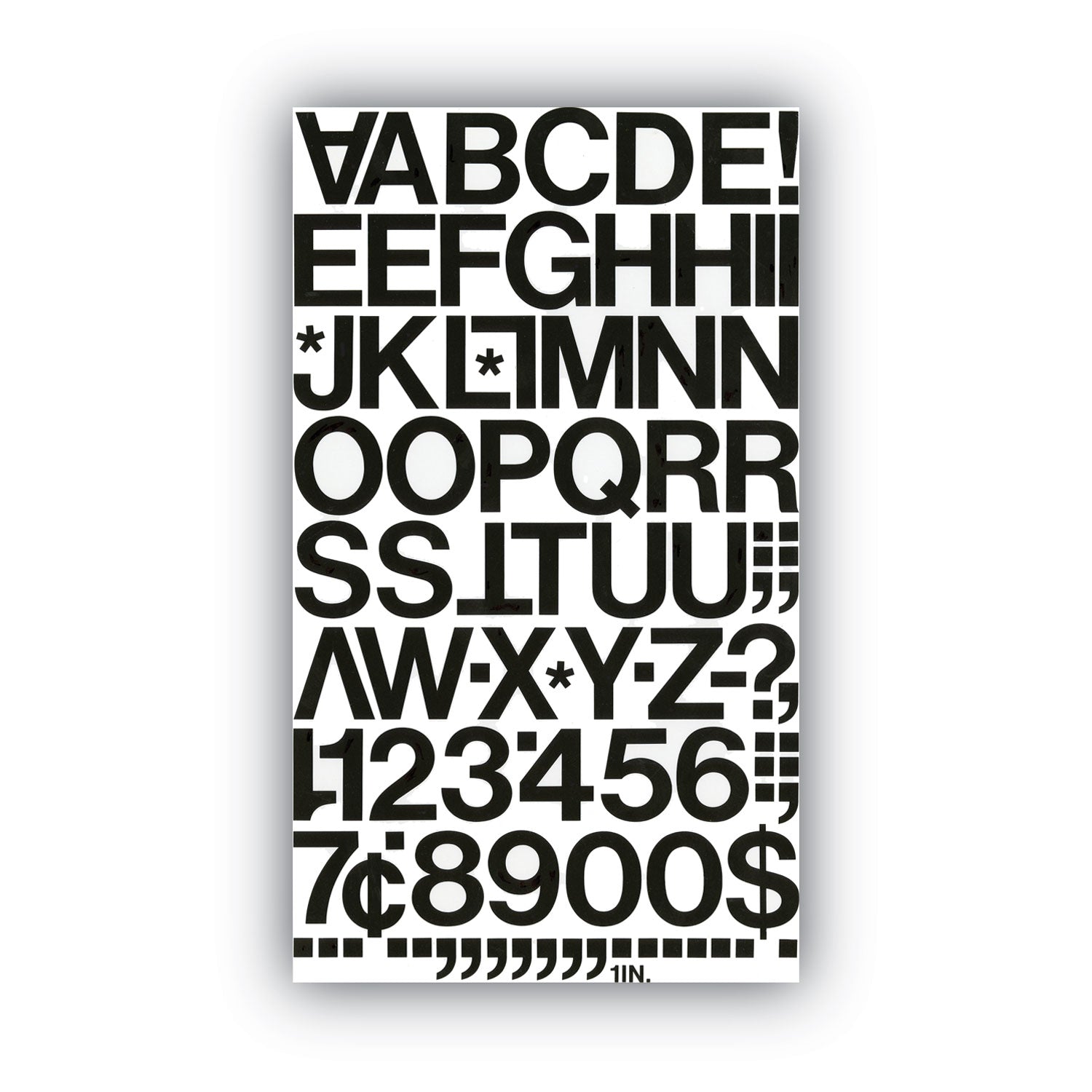 Press-On Vinyl Letters and Numbers, Self Adhesive, Black, 1"h, 88/Pack - 