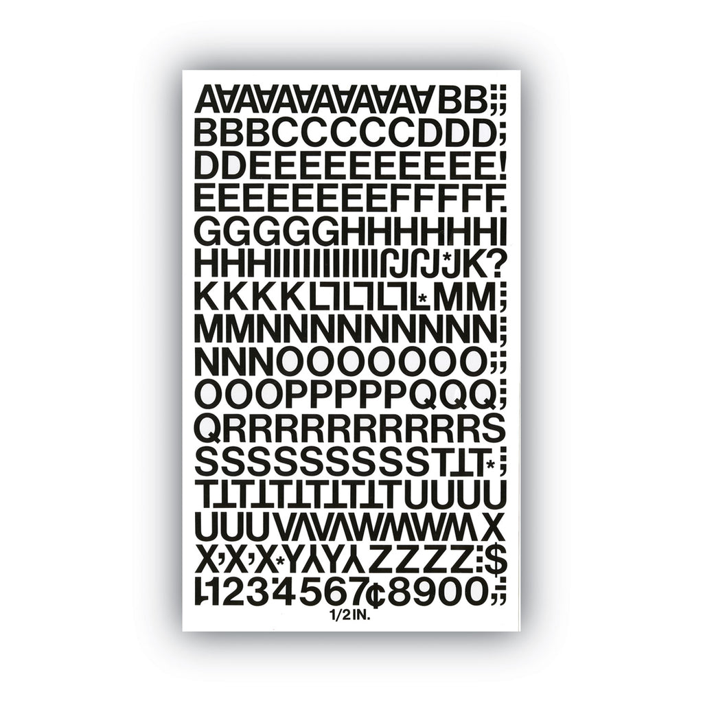 Press-On Vinyl Letters and Numbers, Self Adhesive, Black, 0.5"h, 201/Pack - 