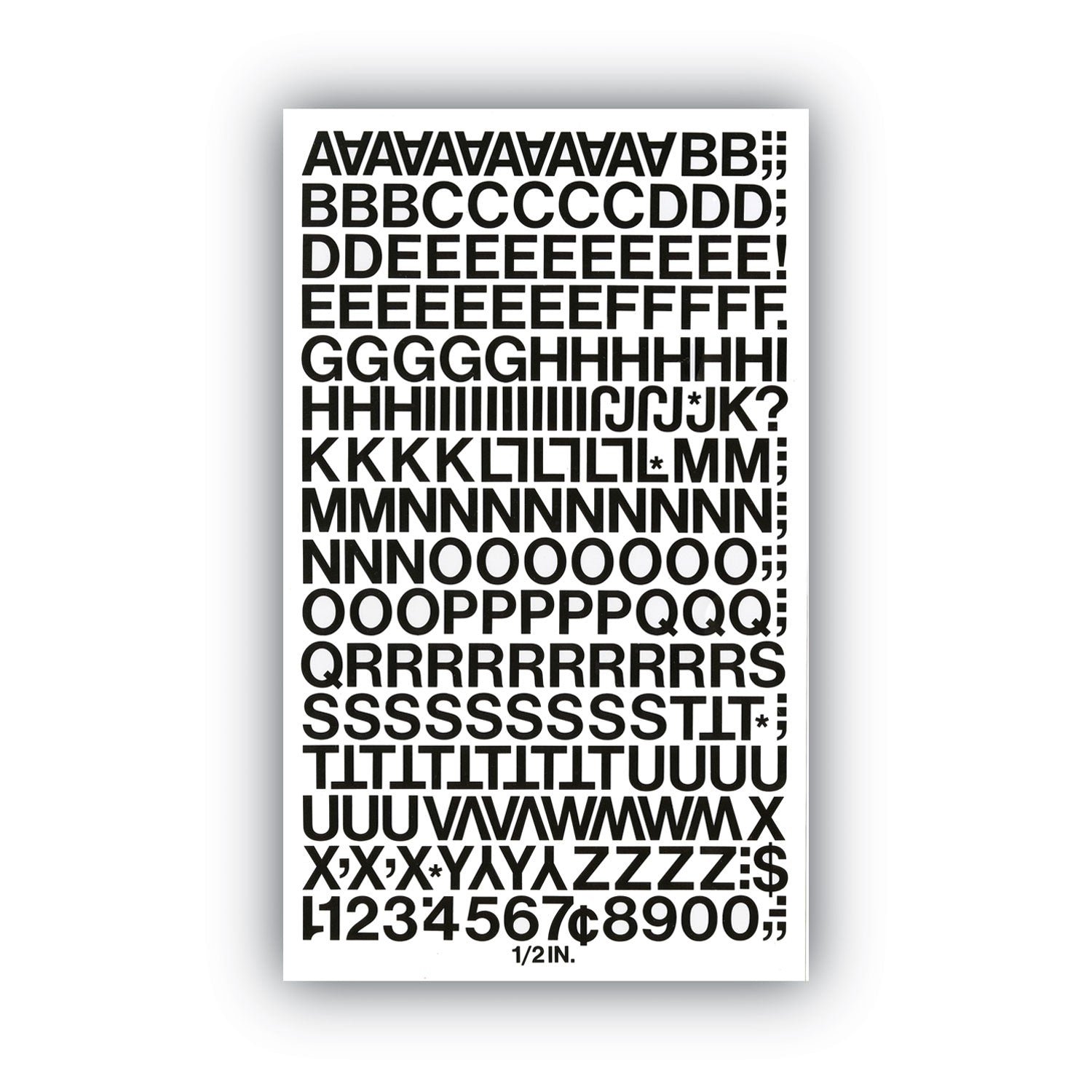 Press-On Vinyl Letters and Numbers, Self Adhesive, Black, 0.5"h, 201/Pack - 