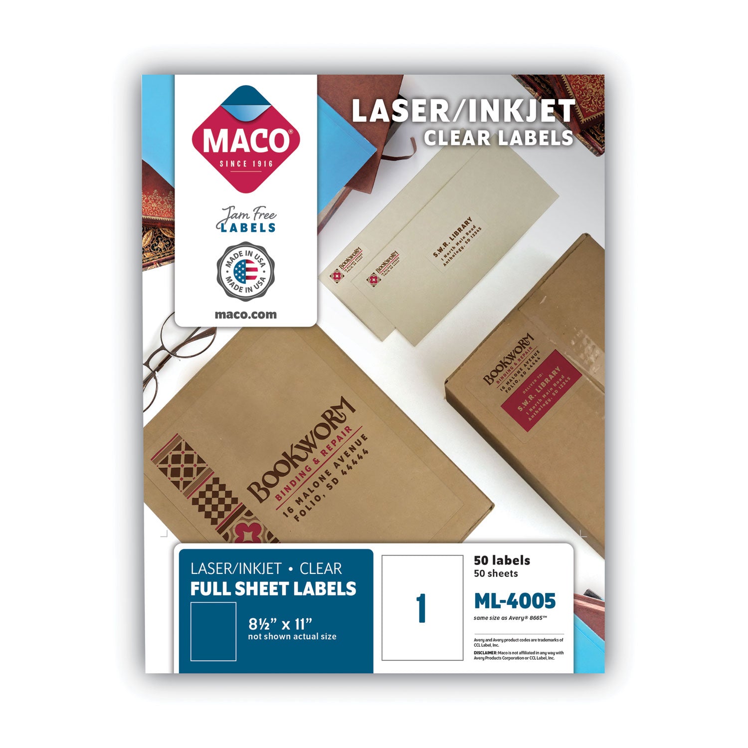 Maco - Matte Clear Laser Labels, 8-1/2 x 11, 50/Box, Sold as 1 BX - 1