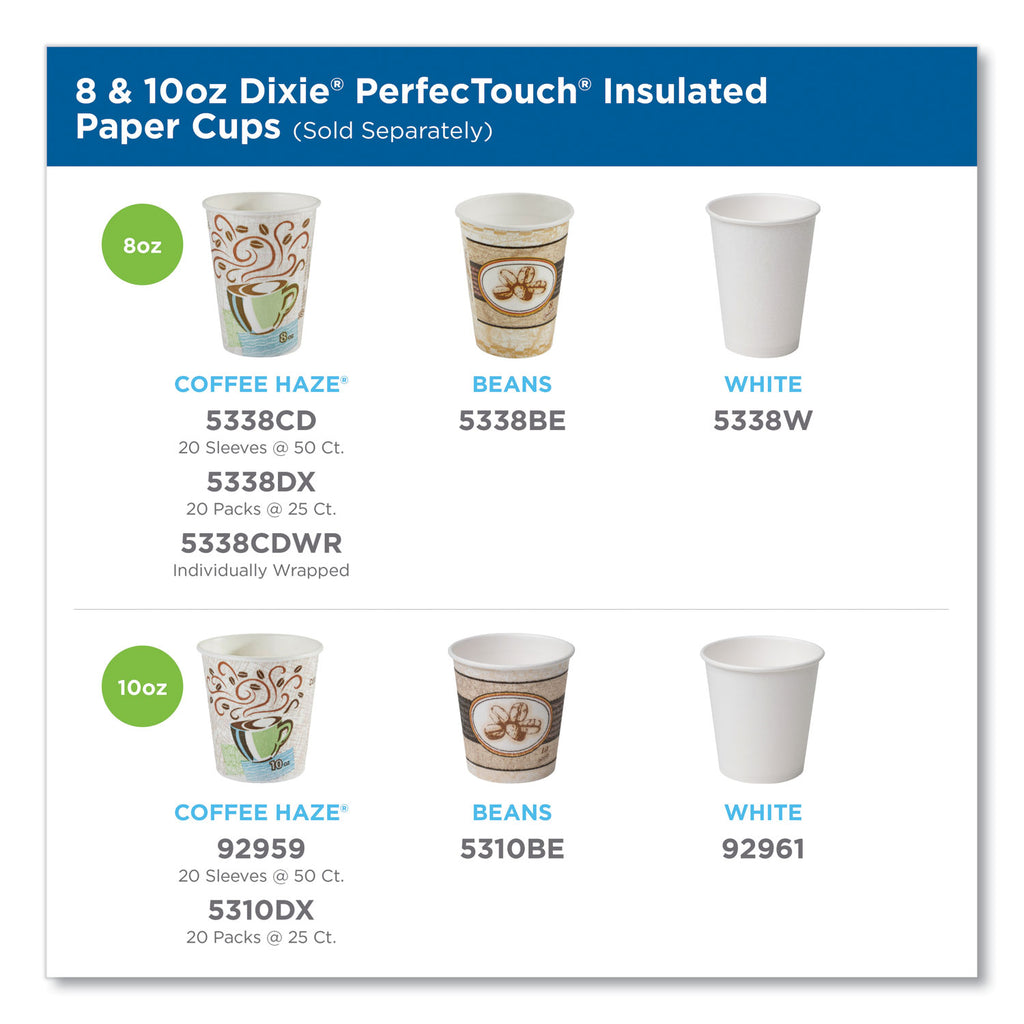 PerfecTouch Hot Cups, 8 oz, Coffee Haze Design, Individually Wrapped, 50/Sleeve, 20 Sleeves/Carton