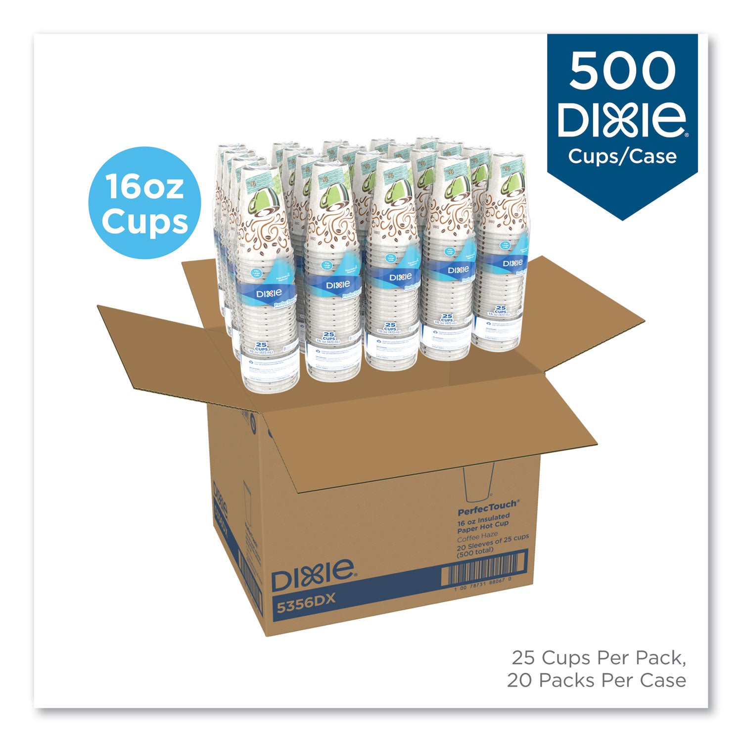 PerfecTouch Paper Hot Cups, 16 oz, Coffee Haze Design, 25 Sleeve, 20 Sleeves/Carton