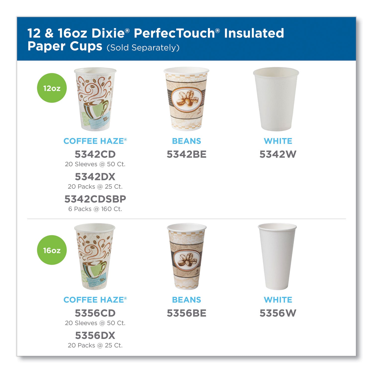 PerfecTouch Paper Hot Cups, 16 oz, Coffee Haze Design, 50/Sleeve, 20 Sleeves/Carton - 