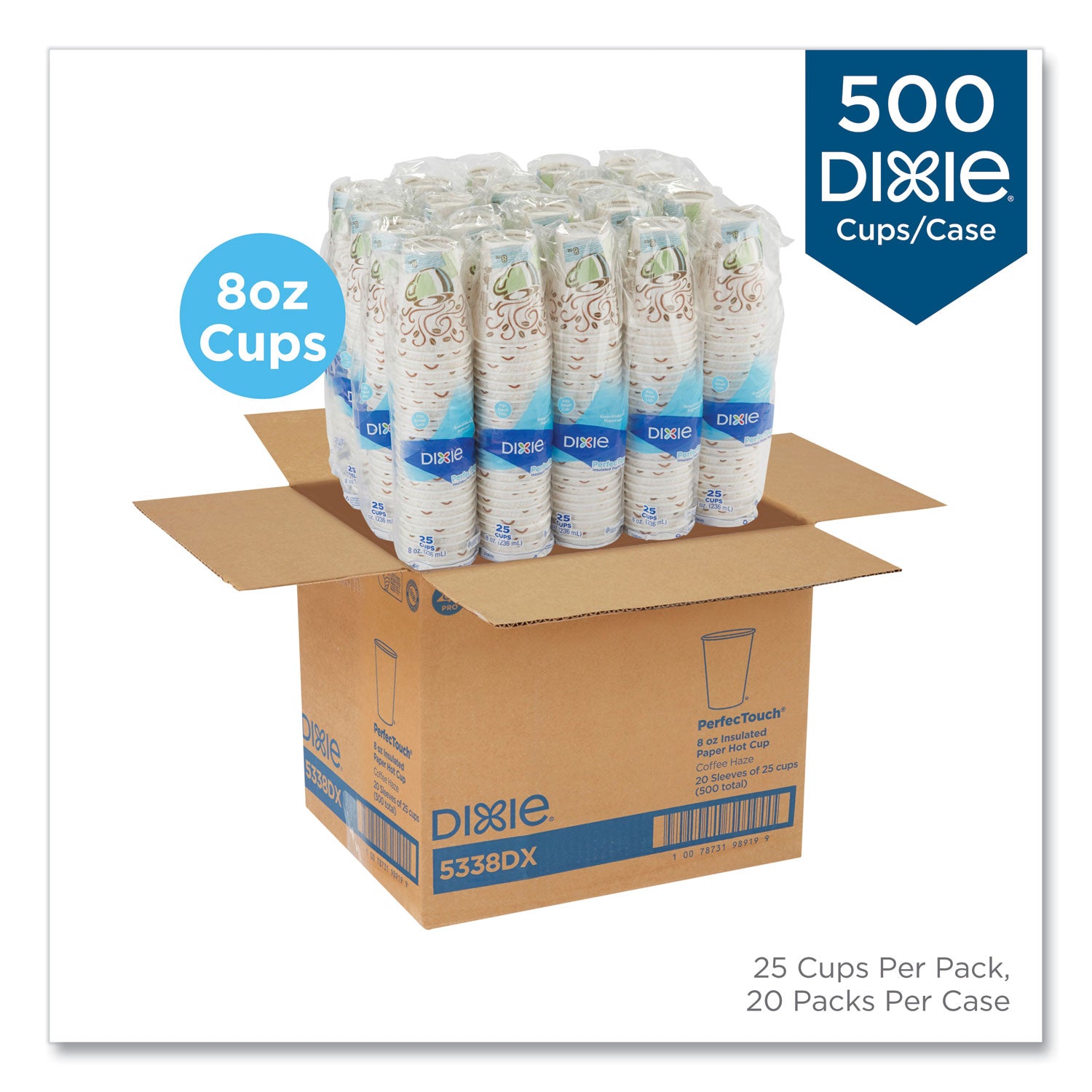 PerfecTouch Paper Hot Cups, 8 oz, Coffee Haze Design, 25/Sleeve, 20 Sleeves/Carton