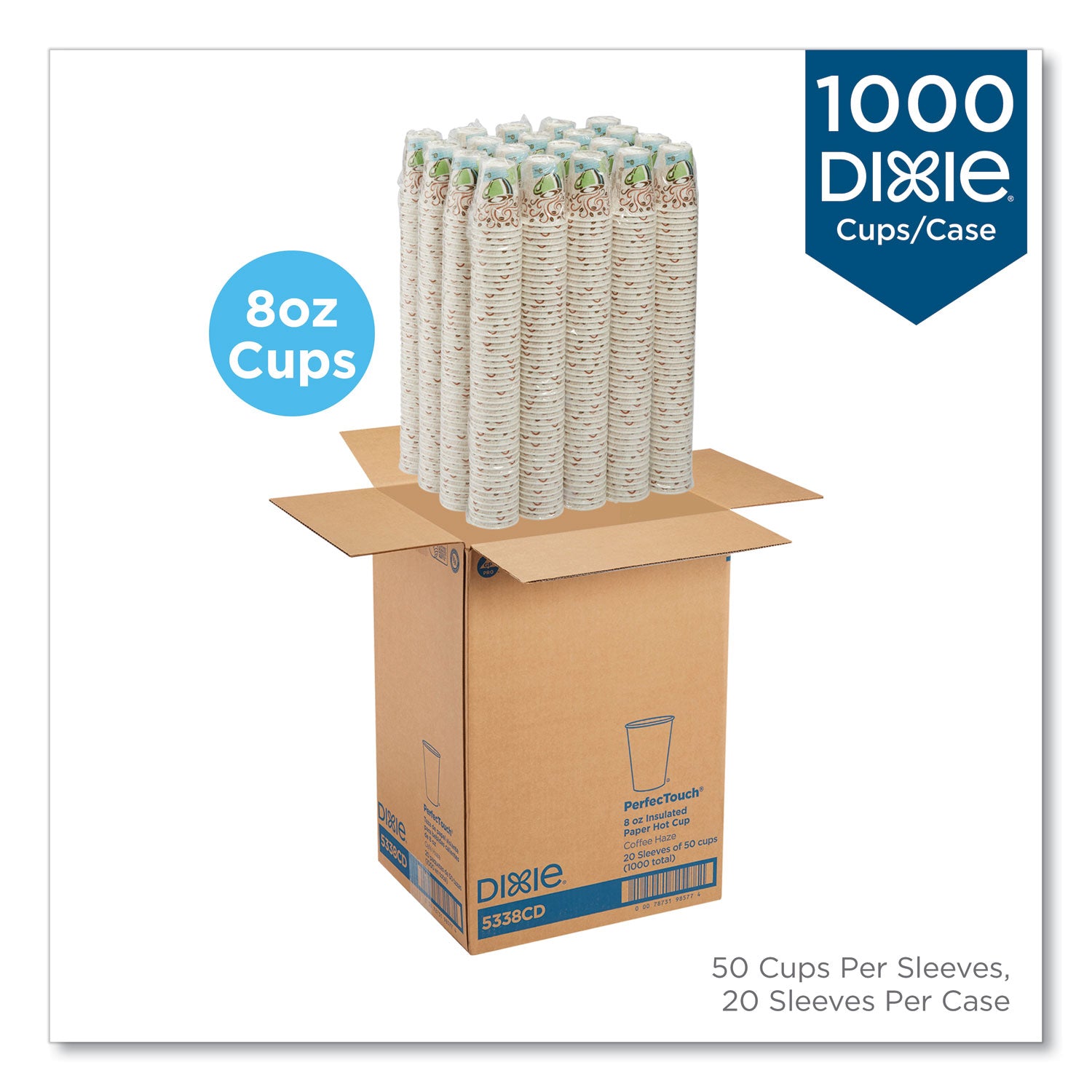 PerfecTouch Paper Hot Cups, 8 oz, Coffee Haze Design, 50/Sleeve, 20 Sleeves/Carton