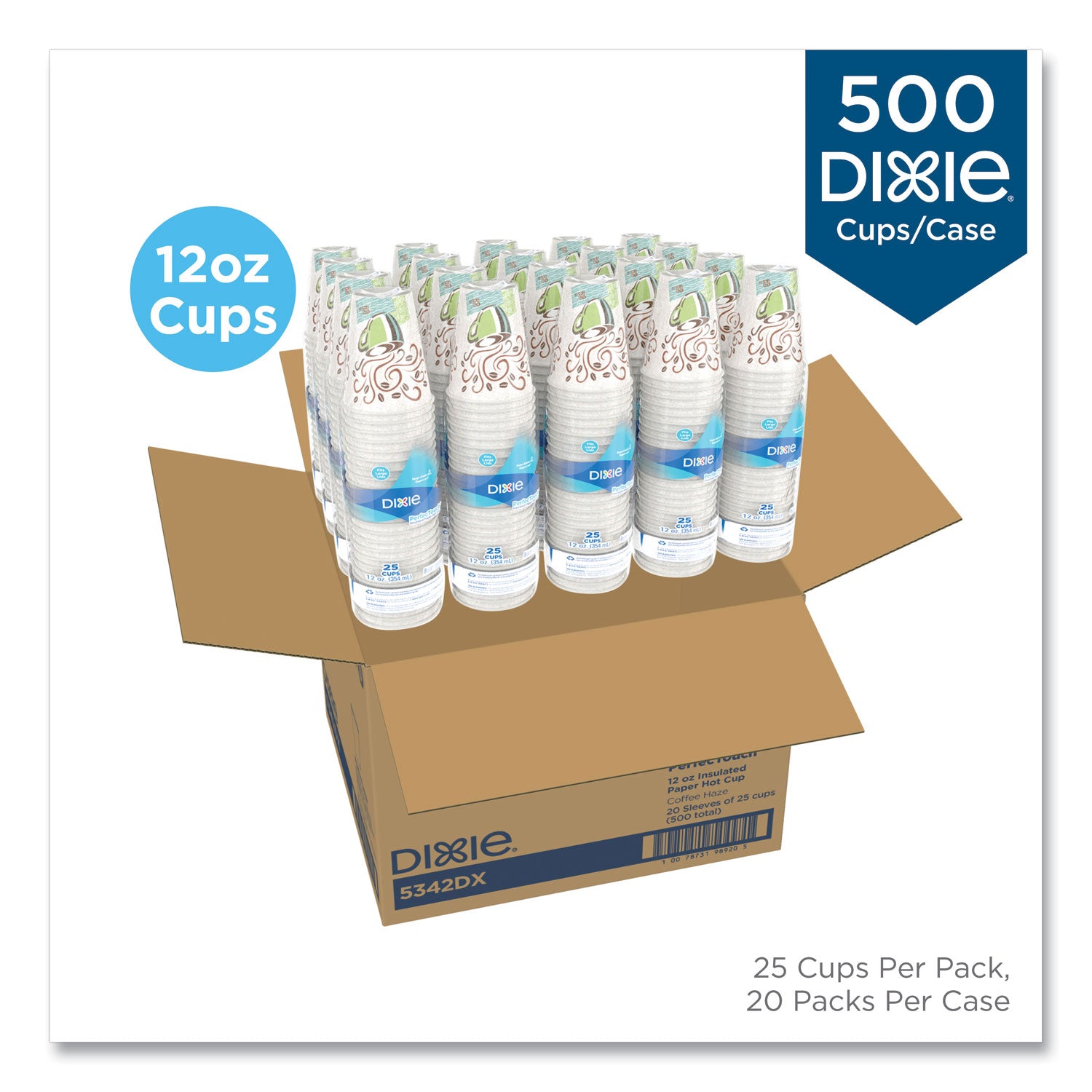 PerfecTouch Paper Hot Cups, 12 oz, Coffee Haze Design, 25 Sleeve, 20 Sleeves/Carton