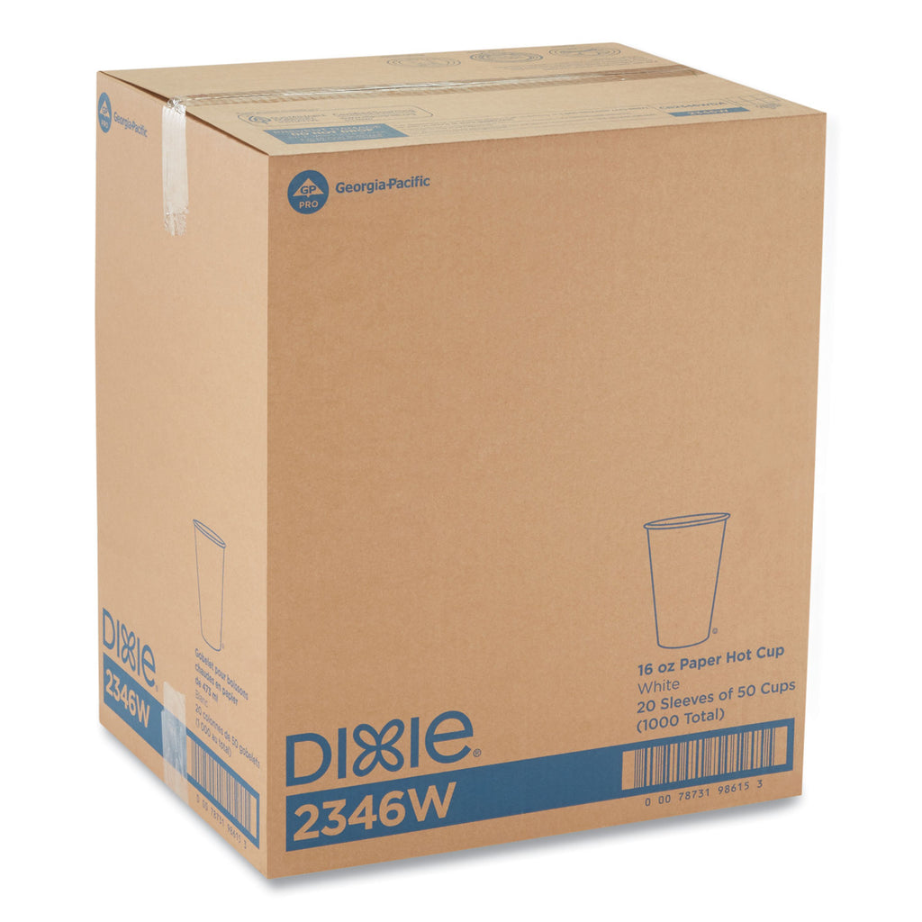 Paper Hot Cups, 16 oz, White, 50/Sleeve, 20 Sleeves/Carton