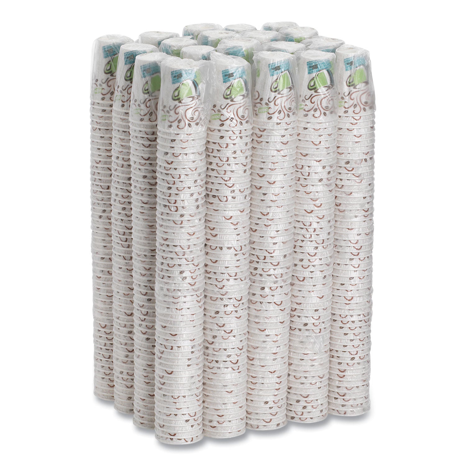 PerfecTouch Paper Hot Cups, 12 oz, Coffee Haze Design, Individually Wrapped, 1,000/Carton
