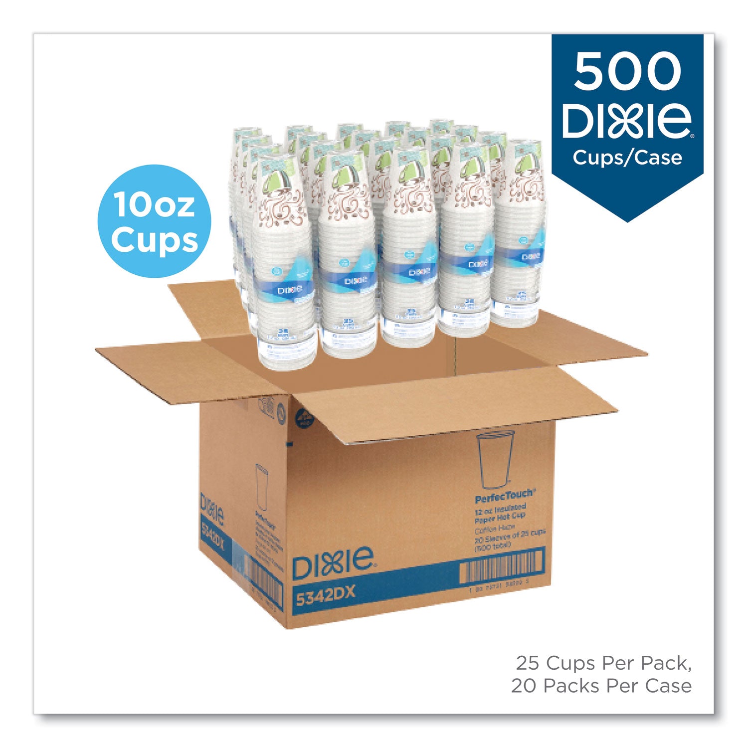PerfecTouch Paper Hot Cups, 10 oz, Coffee Haze Design, 25 Sleeve, 20 Sleeves/Carton