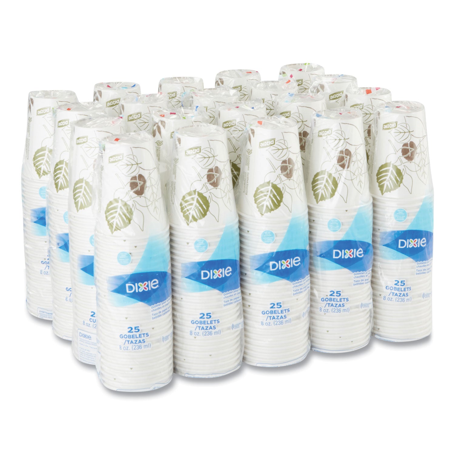 Pathways Paper Hot Cups, 8 oz, 25/Bag, 20 Bags/Carton