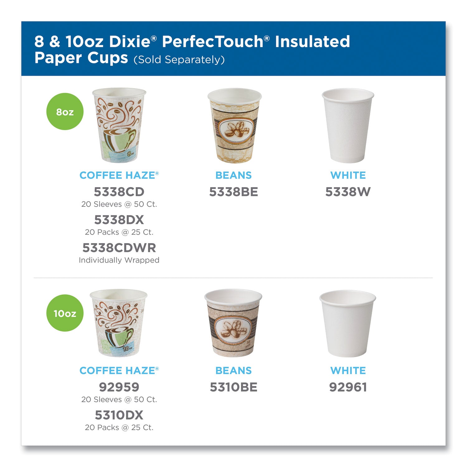 PerfecTouch Paper Hot Cups, 8 oz, Coffee Haze Design, 50/Sleeve, 20 Sleeves/Carton