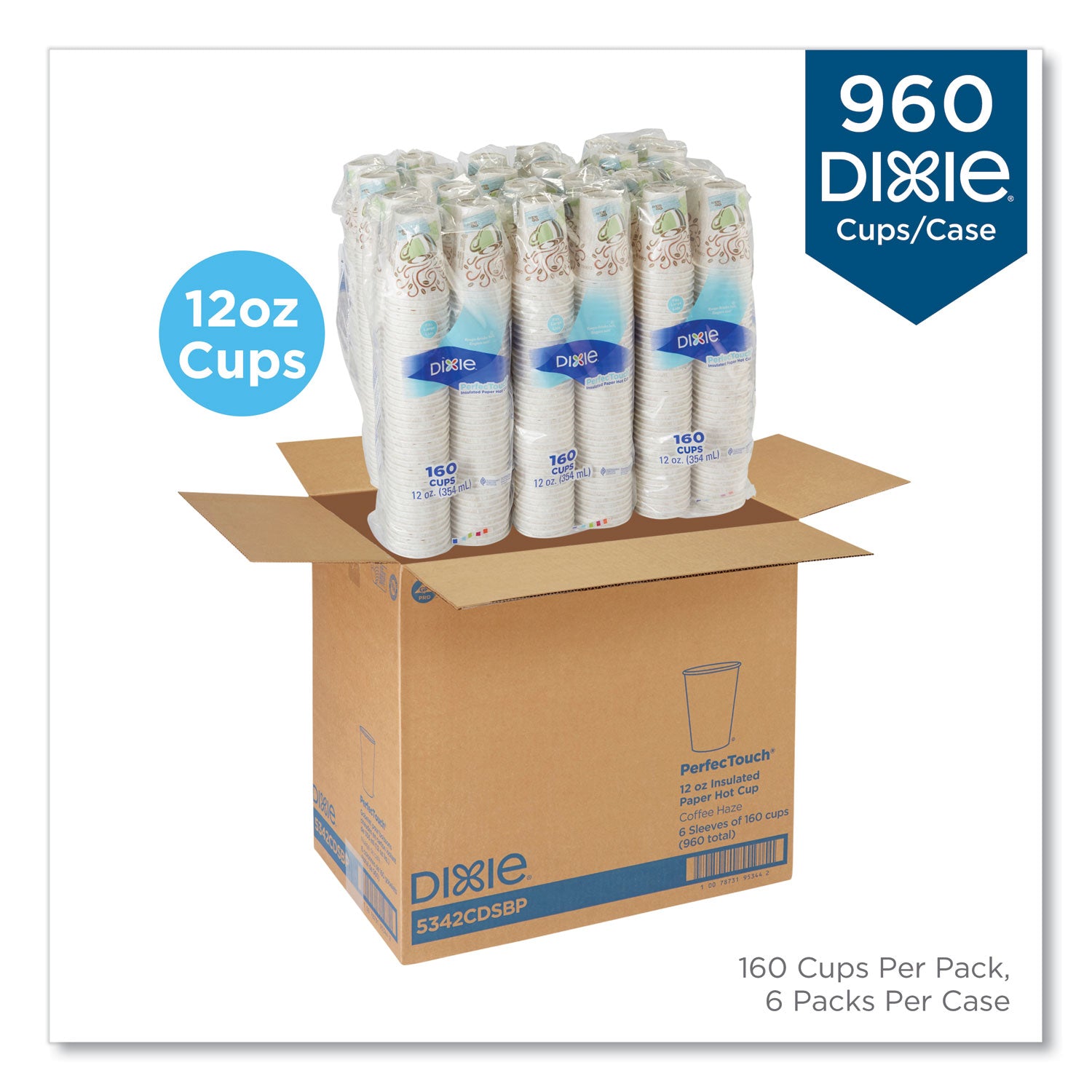 PerfecTouch Paper Hot Cups, 12 oz, Coffee Haze Design, 160/Pack, 6 Packs/Carton