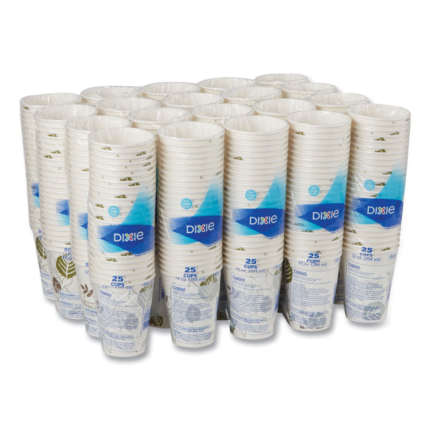 Pathways Paper Hot Cups, 12 oz, 25/Bag, 20 Bags/Carton
