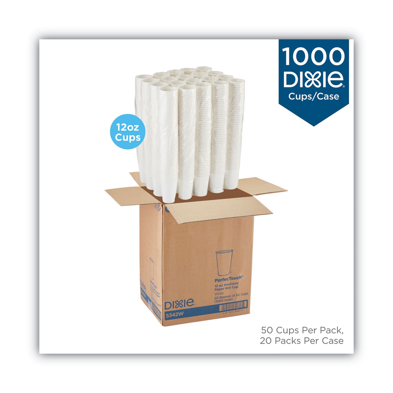 PerfecTouch Hot/Cold Cups, 12 oz, White, 50/Bag, 20 Bags/Carton