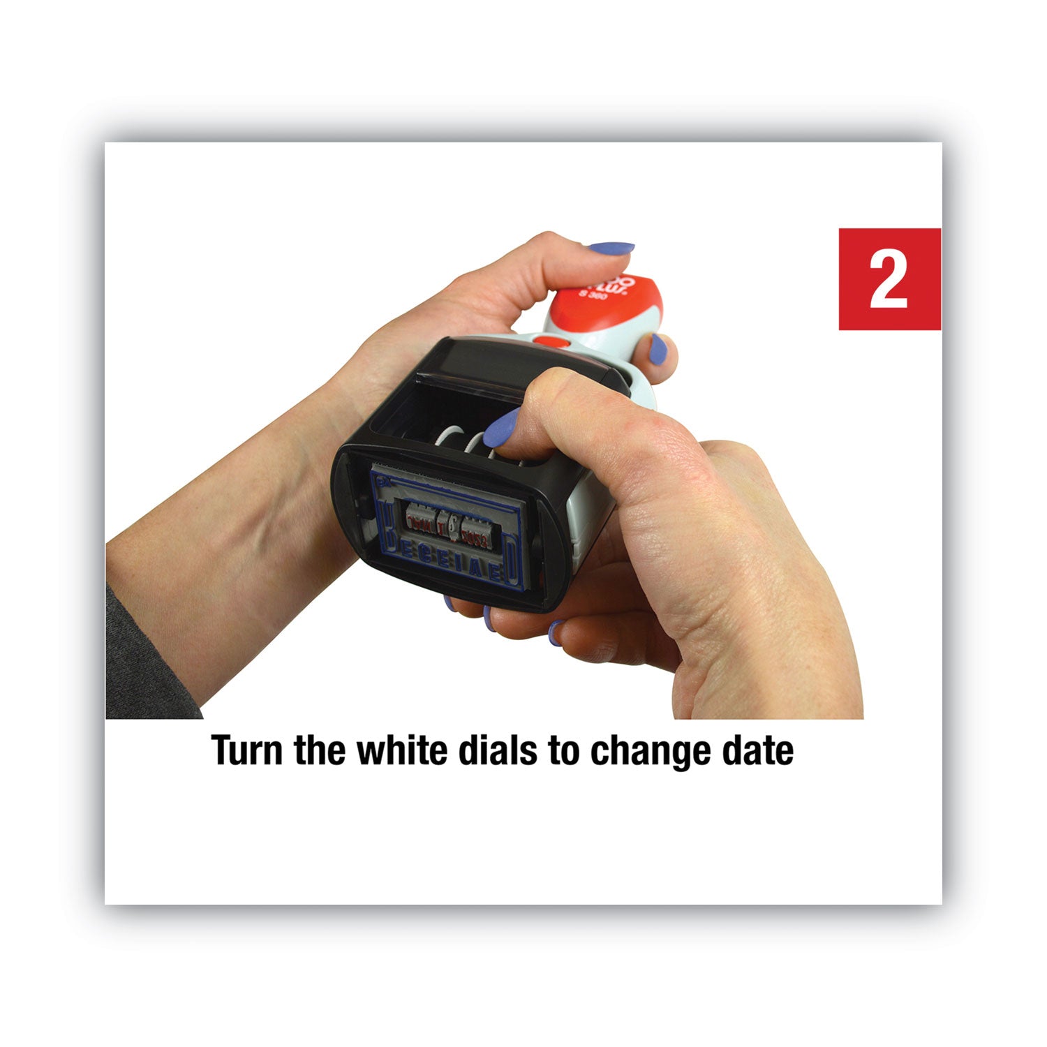 Model S 360 Two-Color Message Dater, 1.75 x 1, "Received", Self-Inking, Blue/Red - 