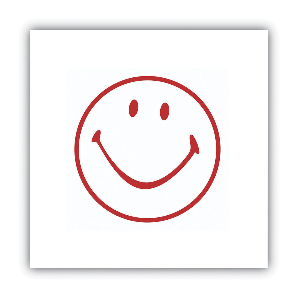 Pre-Inked Round Stamp, Smiley, 0.63" dia, Red - 
