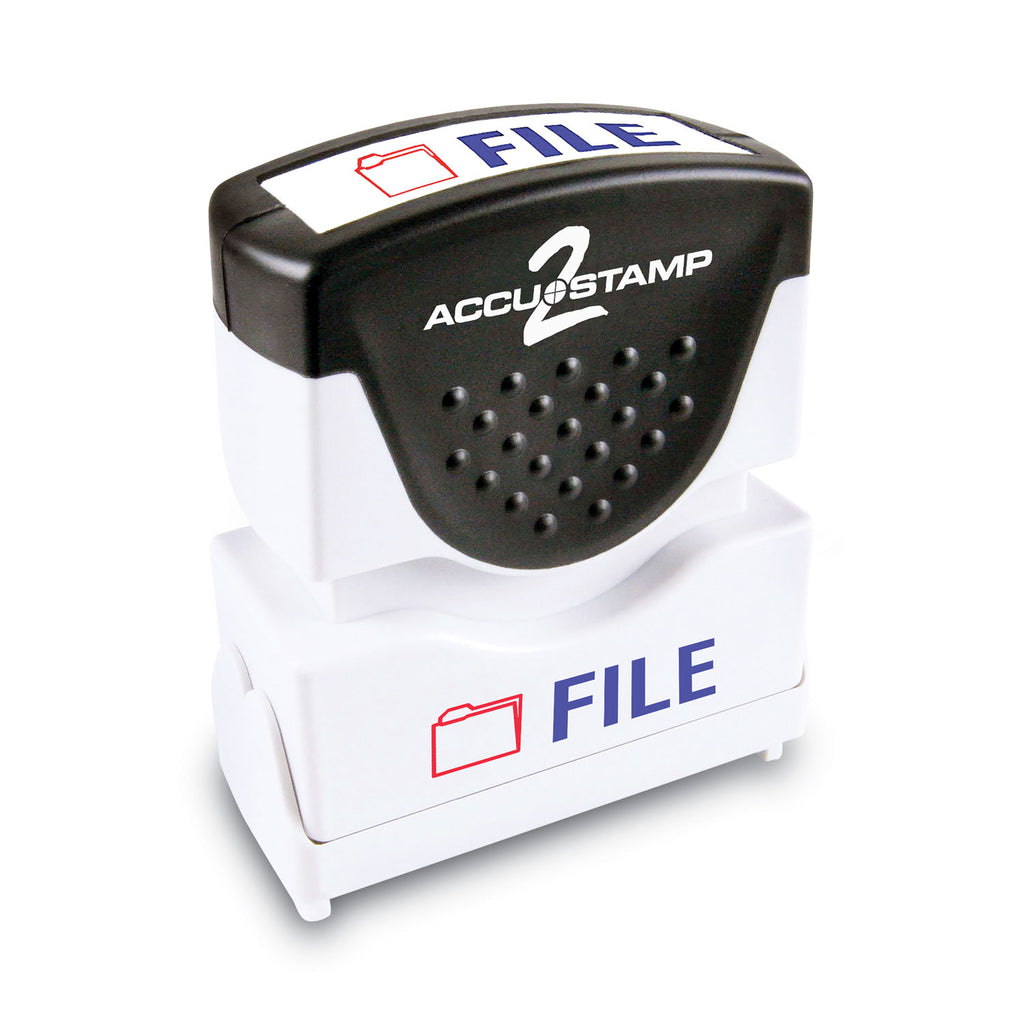 Pre-Inked Shutter Stamp, Red/Blue, FILE, 1.63 x 0.5 - 