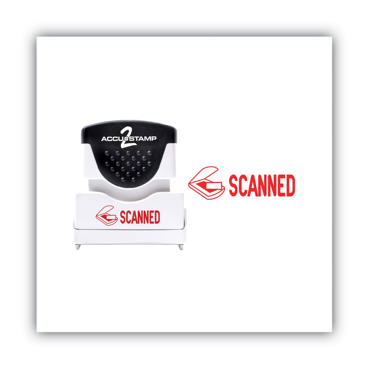 Pre-Inked Shutter Stamp, Red, SCANNED, 1.63 x 0.5 - 
