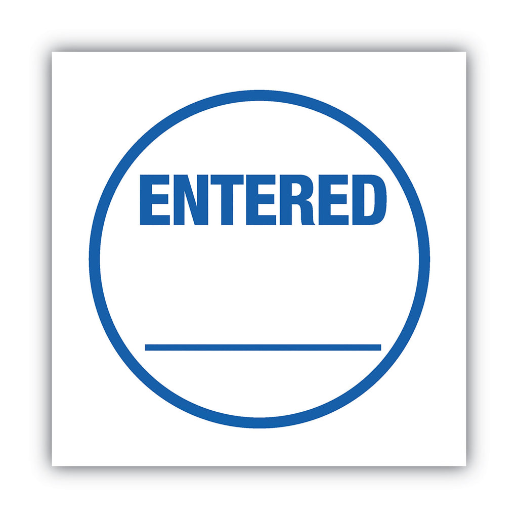 Pre-Inked Round Stamp, ENTERED, 0.63" dia, Blue