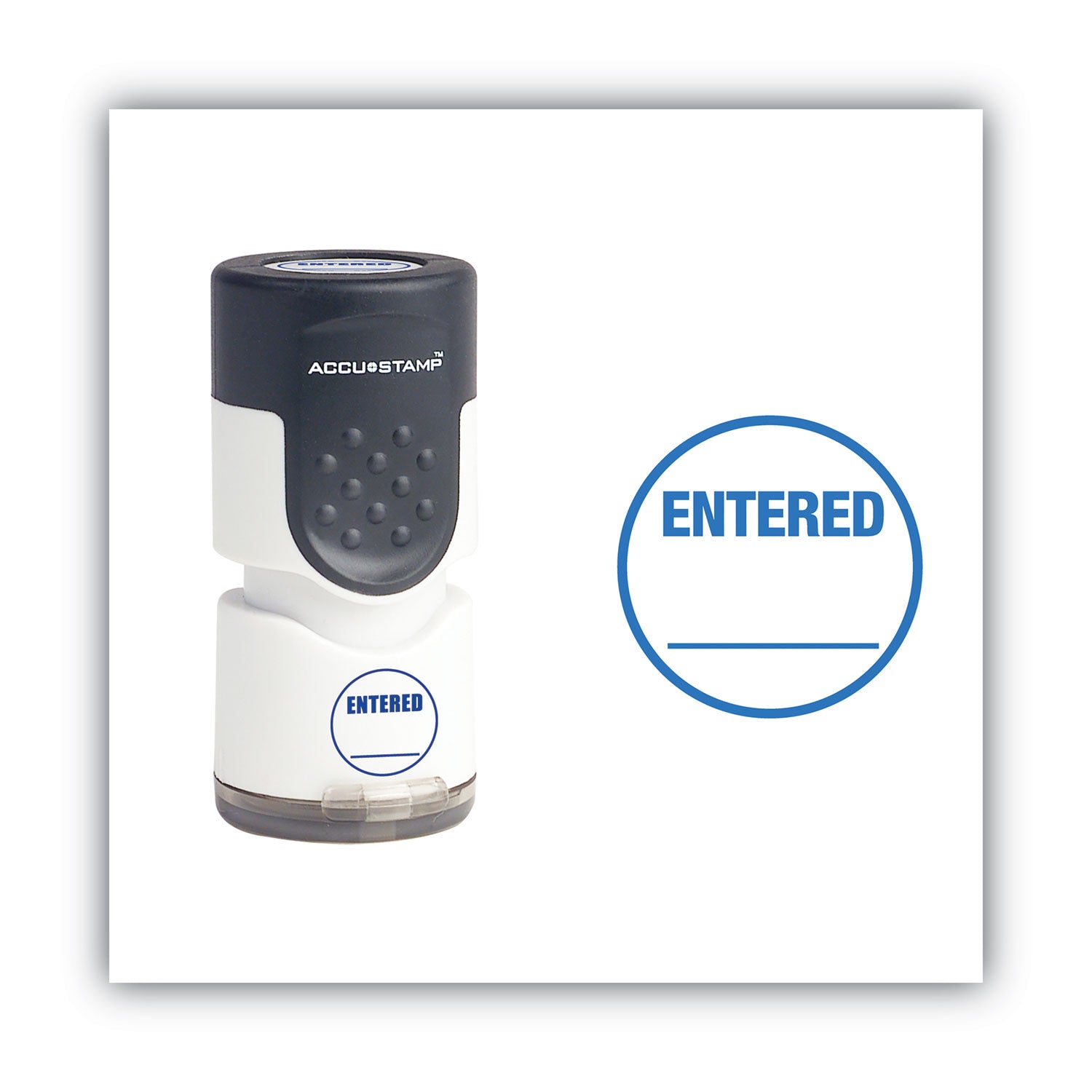 Pre-Inked Round Stamp, ENTERED, 0.63" dia, Blue