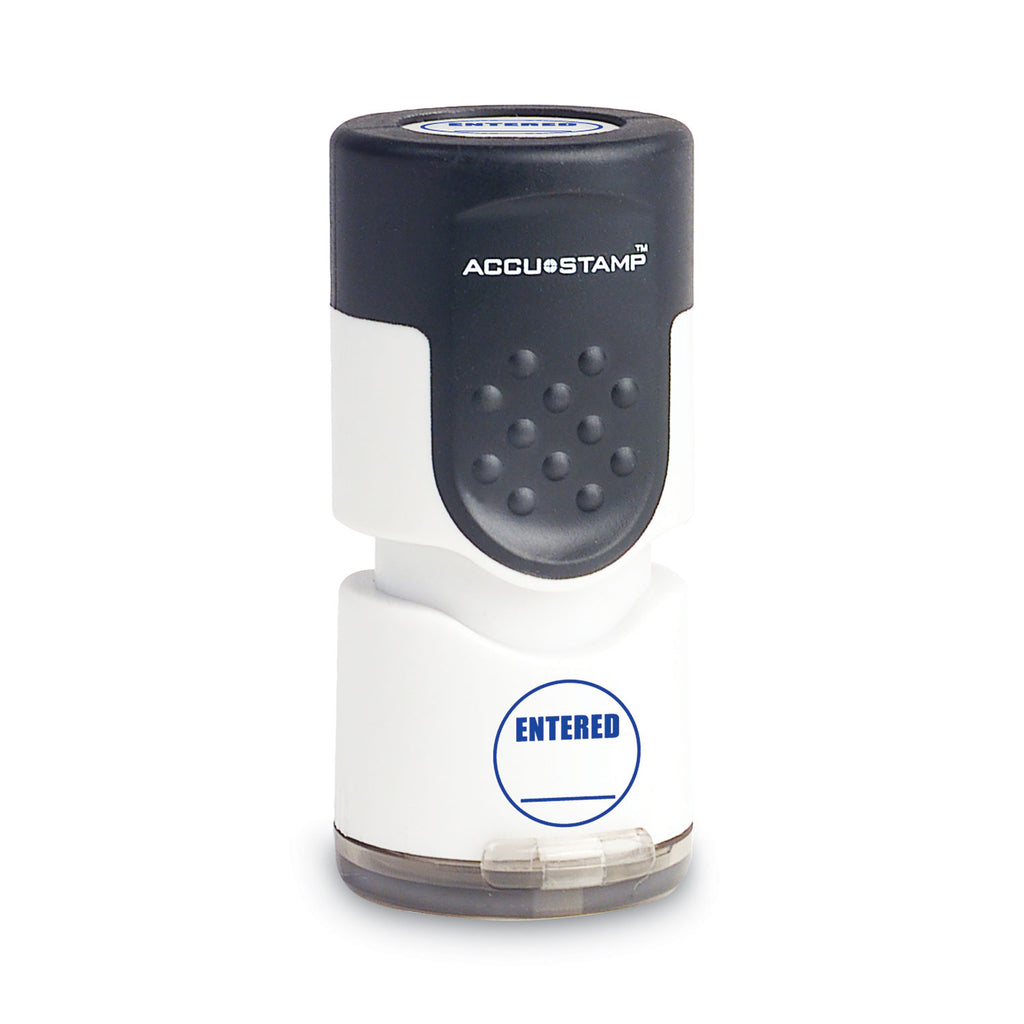 Pre-Inked Round Stamp, ENTERED, 0.63" dia, Blue
