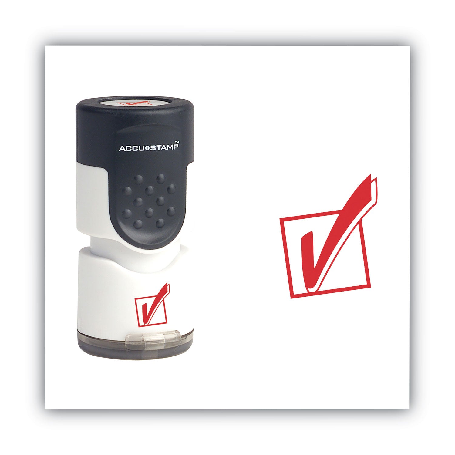 Pre-Inked Round Stamp, Check Mark, 0.63" dia, Red - 