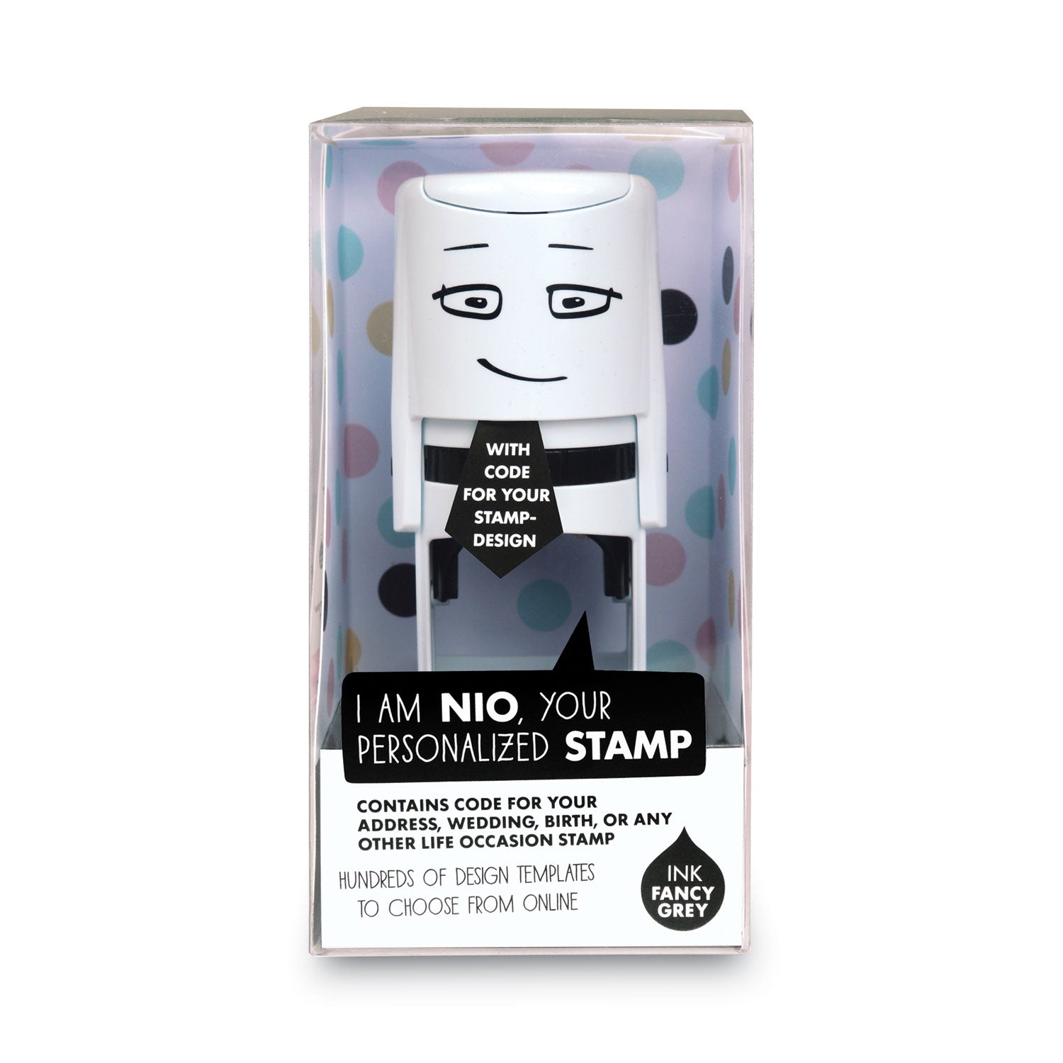 Stamp with Voucher and Fancy Gray Ink Pad, Self-Inking, 1.56" Diameter