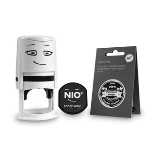 Stamp with Voucher and Fancy Gray Ink Pad, Self-Inking, 1.56" Diameter