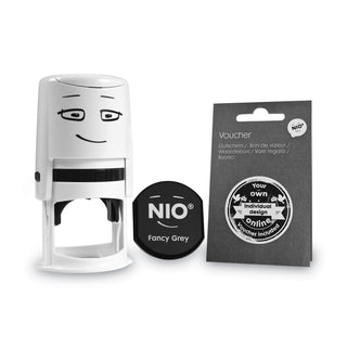 Stamp with Voucher and Fancy Gray Ink Pad, Self-Inking, 1.56" Diameter