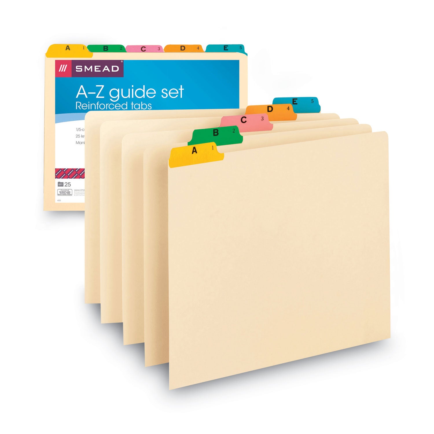 Alphabetic Top Tab Indexed File Guide Set, 1/5-Cut Top Tab, A to Z, 8.5 x 11, Manila, 25/Set - 