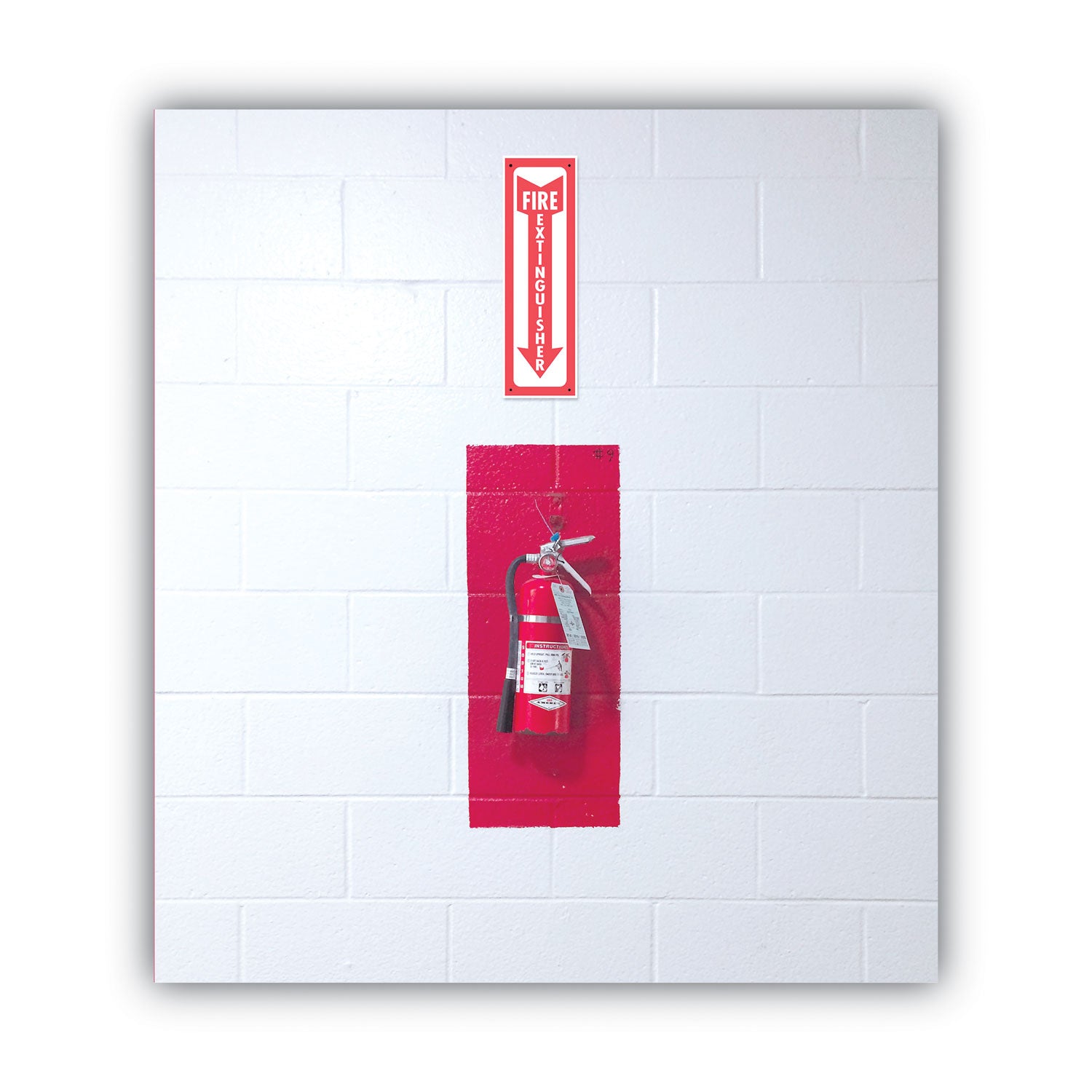 Glow-In-The-Dark Safety Sign, Fire Extinguisher, 4 x 13, Red - 