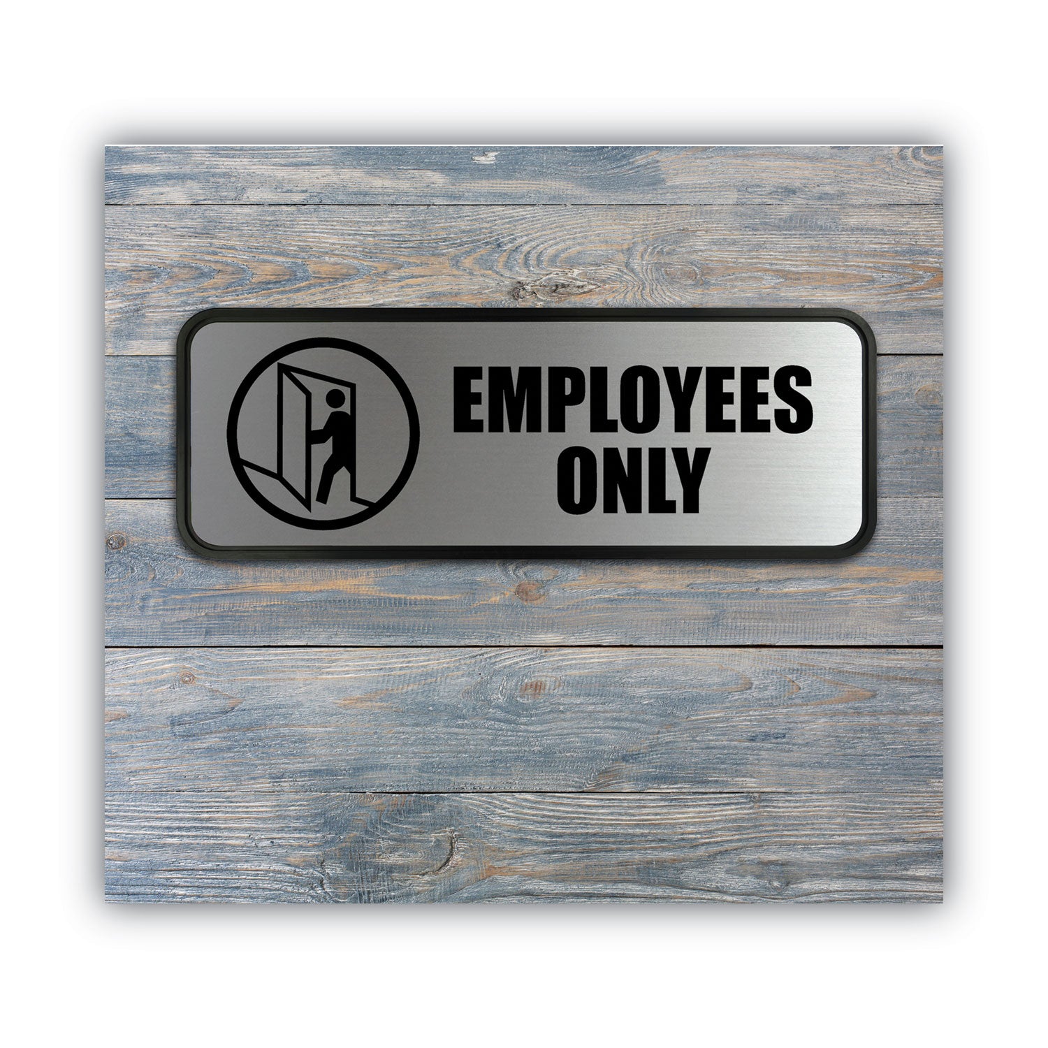 Brushed Metal Office Sign, Employees Only, 9 x 3, Silver - 