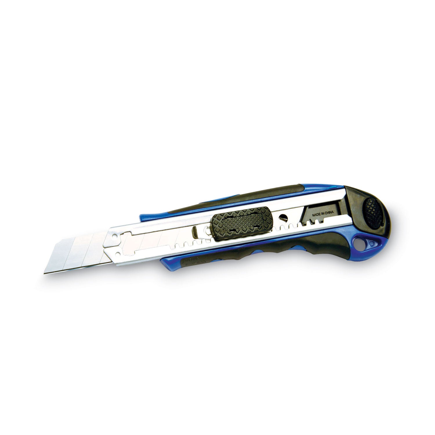 Heavy-Duty Snap Blade Utility Knife, Four 8-Point Blades, Retractable 4" Blade, 5.5" Plastic/Rubber Handle, Blue - 