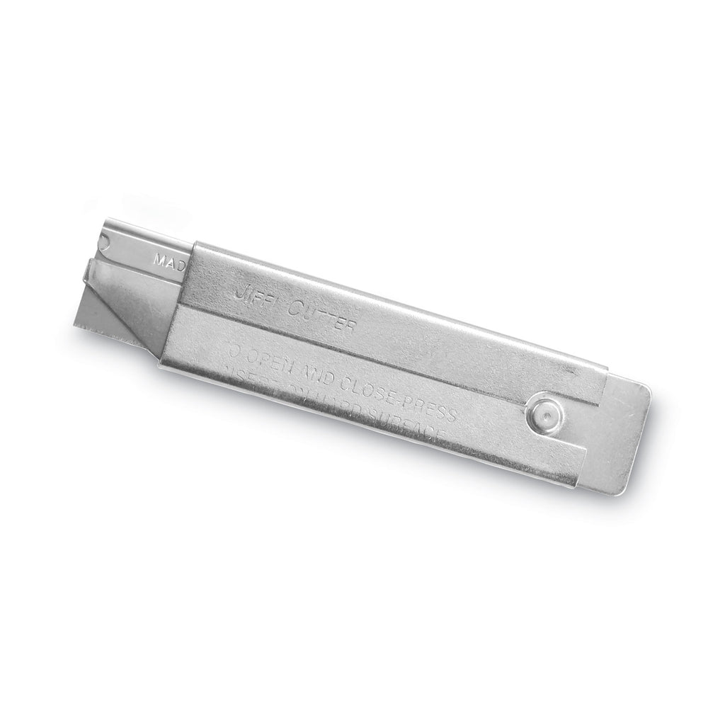 Jiffi-Cutter Compact Utility Knife with Retractable Blade, 3" Metal Handle, Chrome, 12/Box - 