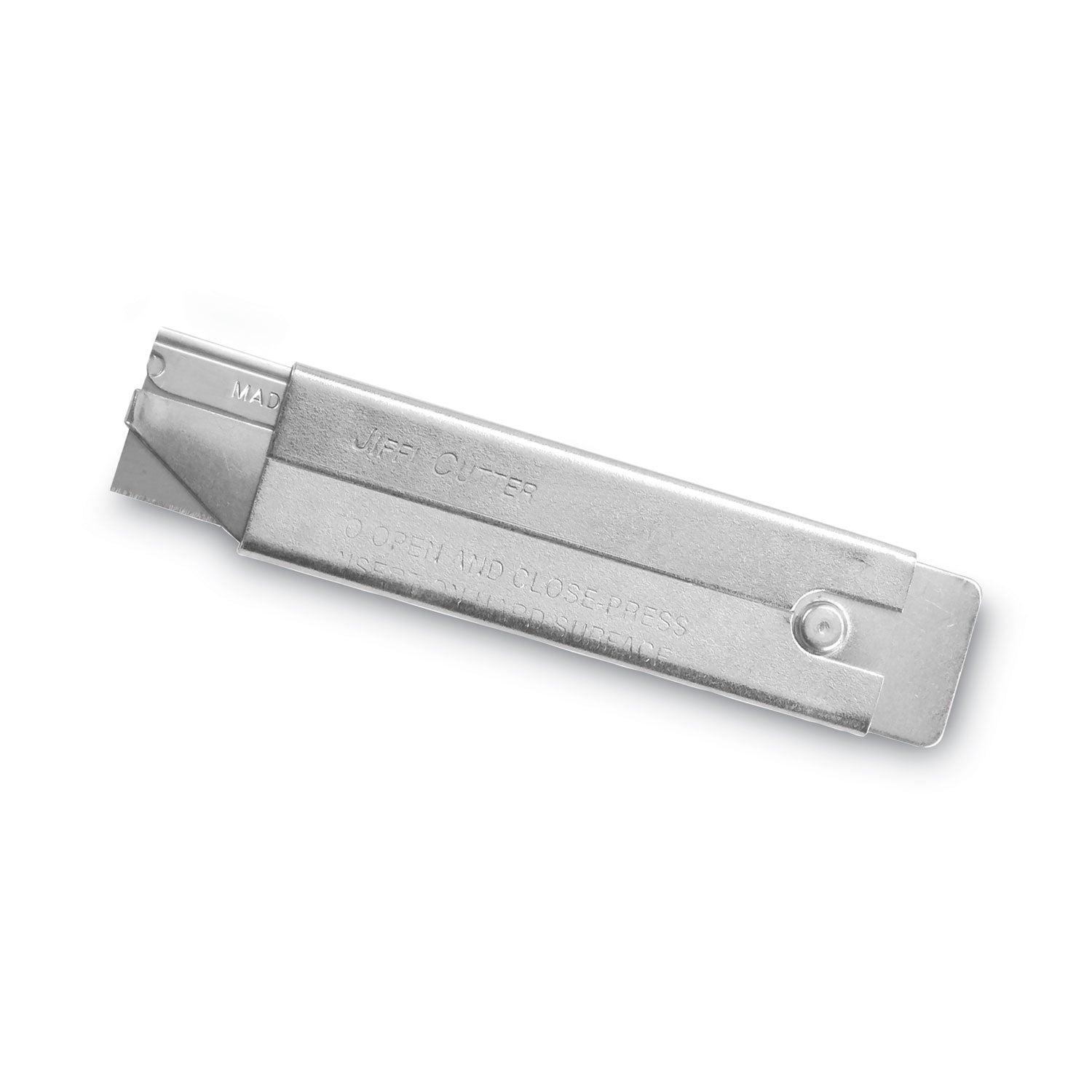 Jiffi-Cutter Compact Utility Knife with Retractable Blade, 3" Metal Handle, Chrome, 12/Box - 