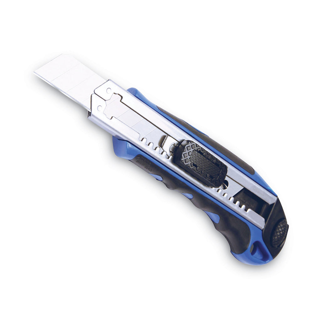 Heavy-Duty Snap Blade Utility Knife, Four 8-Point Blades, Retractable 4" Blade, 5.5" Plastic/Rubber Handle, Blue - 