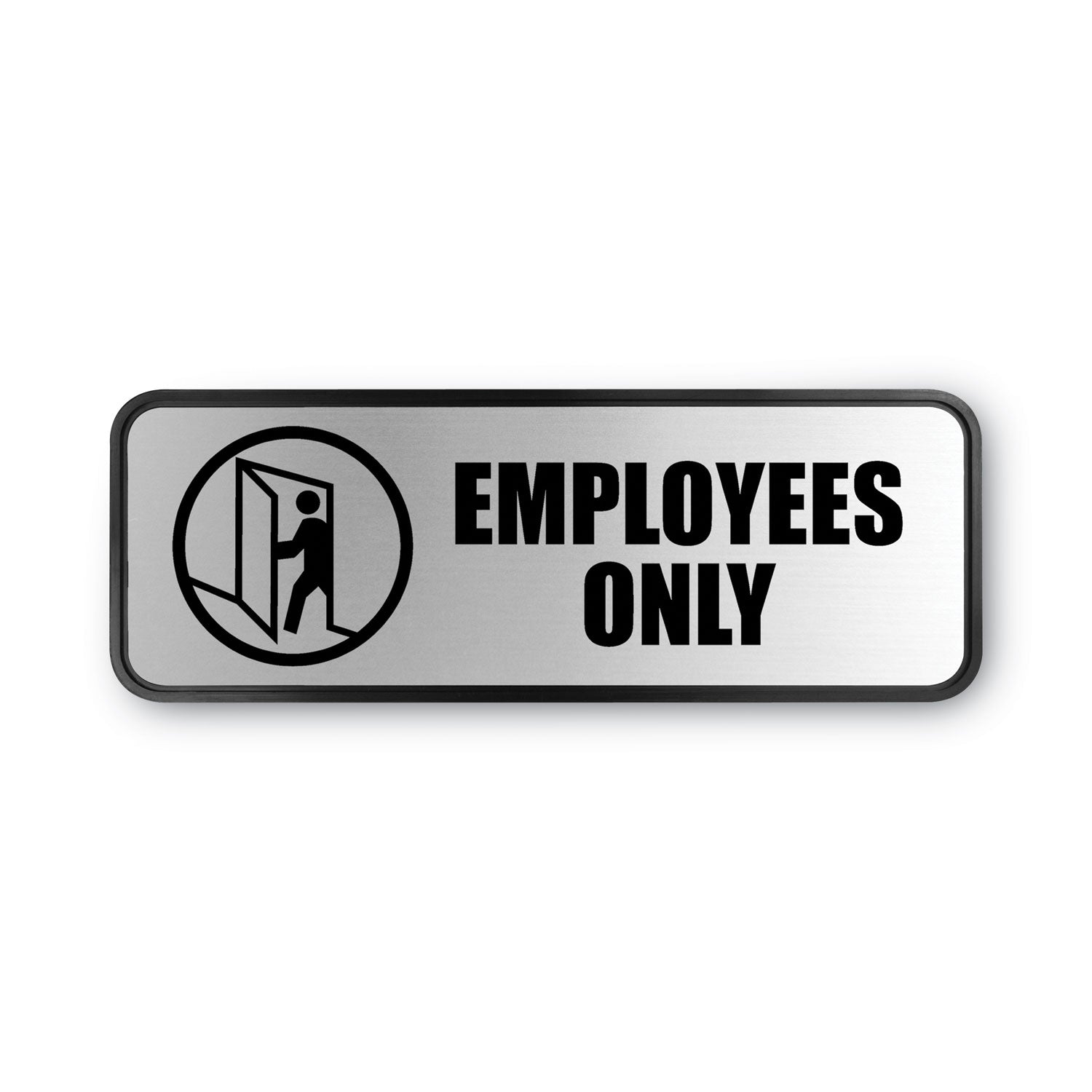 Brushed Metal Office Sign, Employees Only, 9 x 3, Silver - 