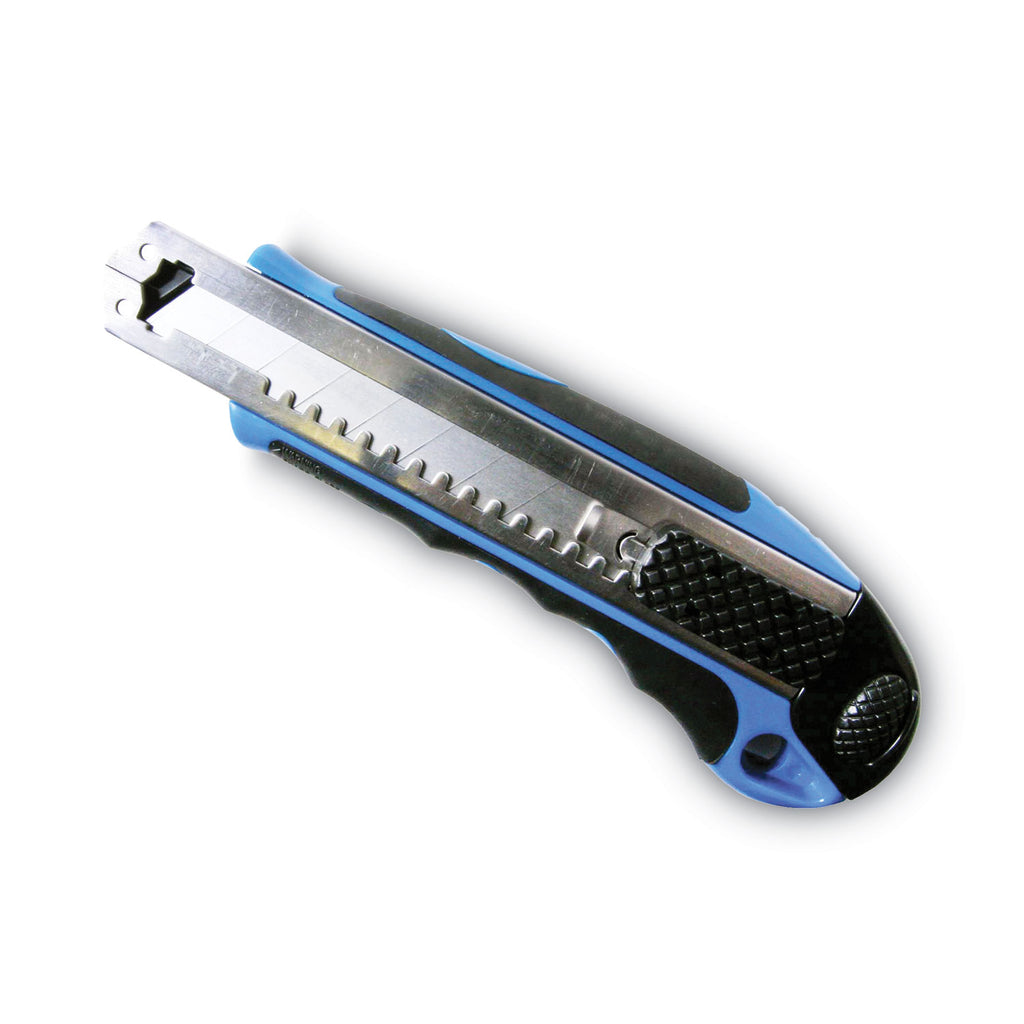 Heavy-Duty Snap Blade Utility Knife, Four 8-Point Blades, Retractable 4" Blade, 5.5" Plastic/Rubber Handle, Blue - 