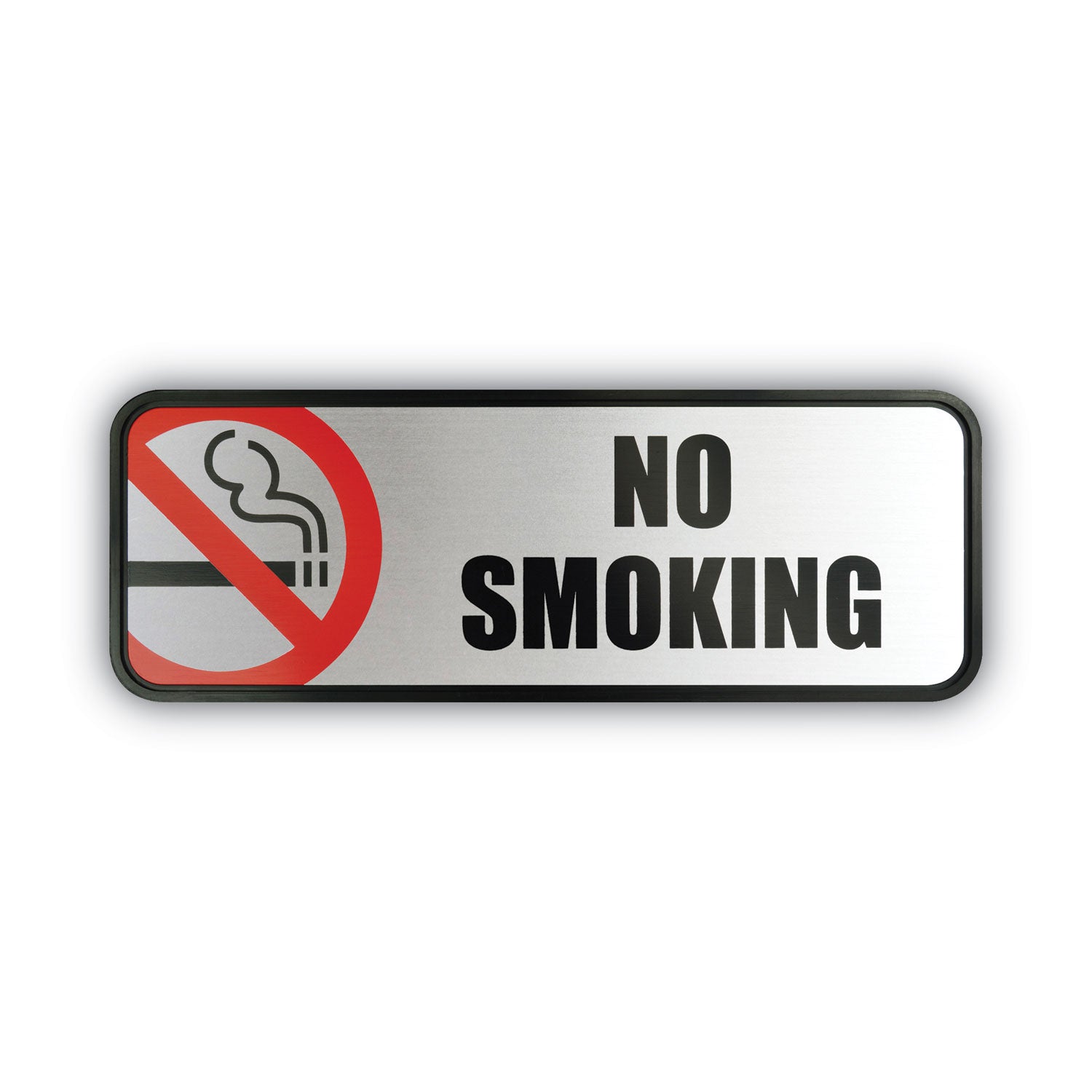 Brush Metal Office Sign, No Smoking, 9 x 3, Silver/Red - 