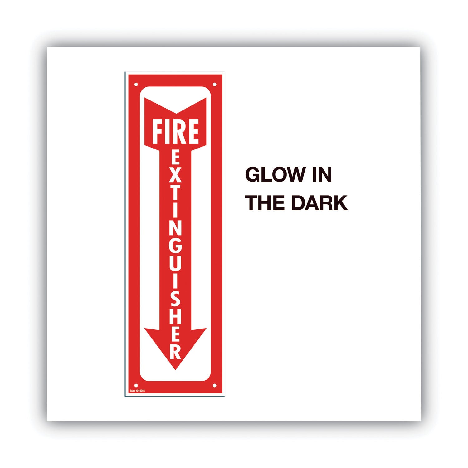 Glow-In-The-Dark Safety Sign, Fire Extinguisher, 4 x 13, Red - 