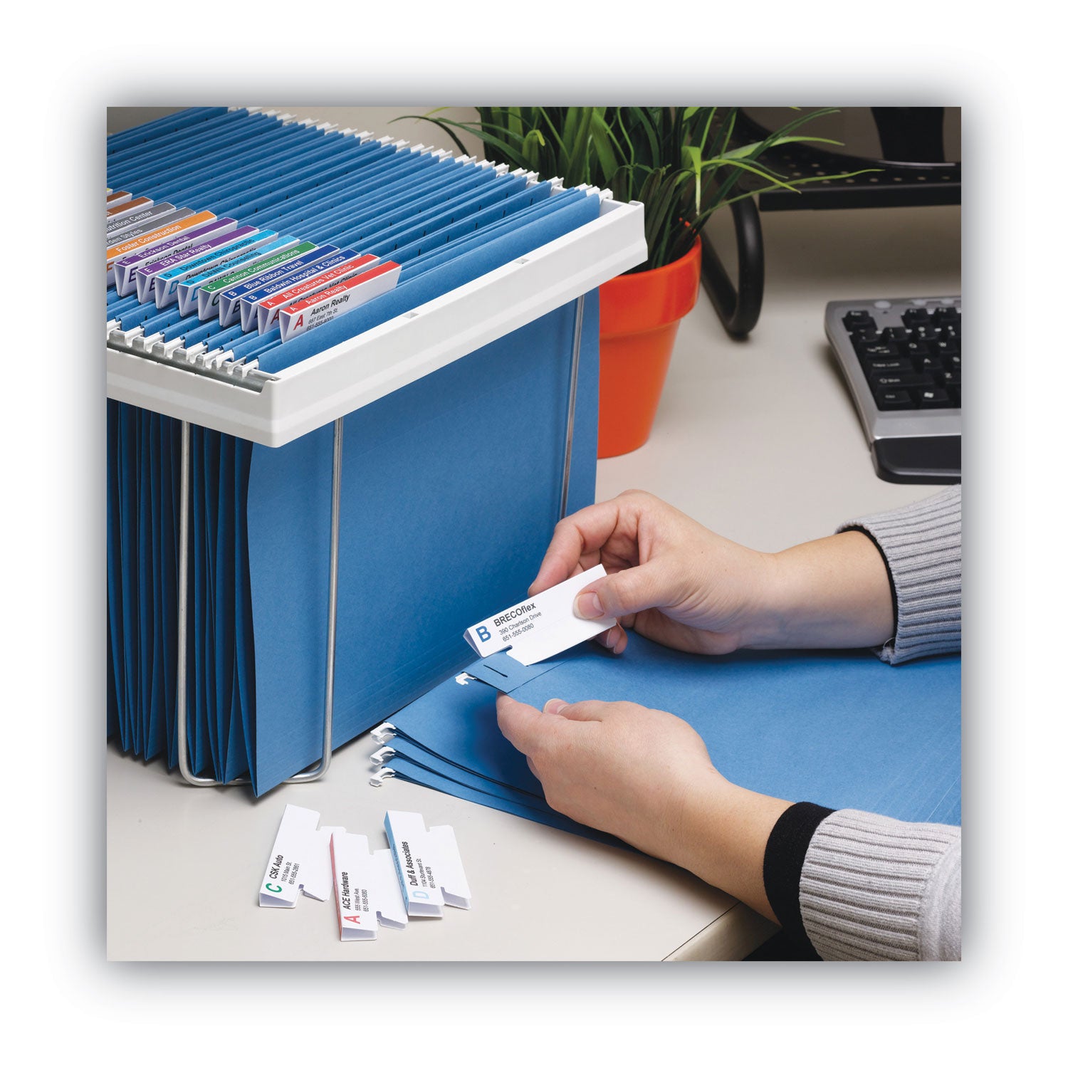Viewables Hanging Folder Tabs and Labels, Quick-Fold Tabs with Labels, 1/3-Cut, White, 3.5" Wide, 45/Pack - 