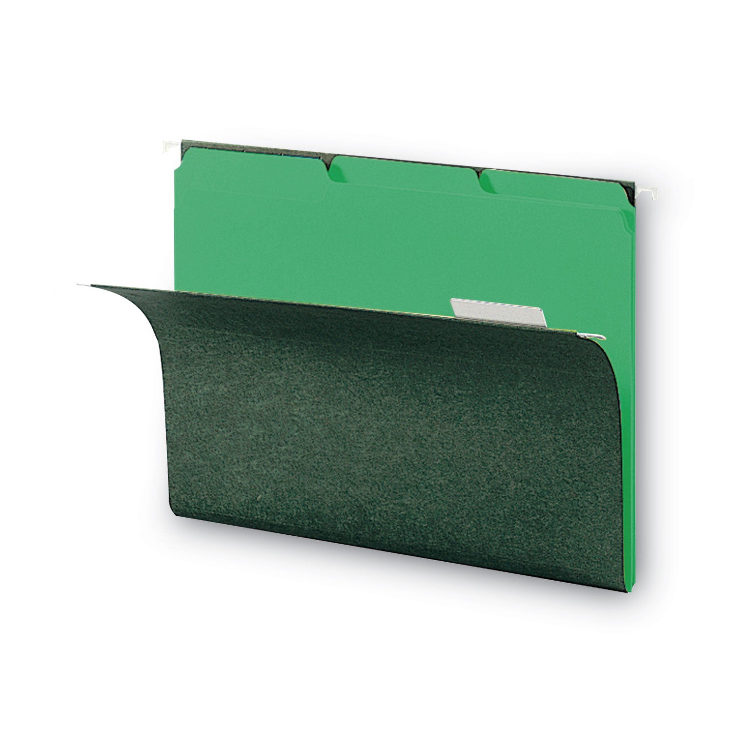 Interior File Folders, 1/3-Cut Tabs: Assorted, Letter Size, 0.75" Expansion, Green, 100/Box - 