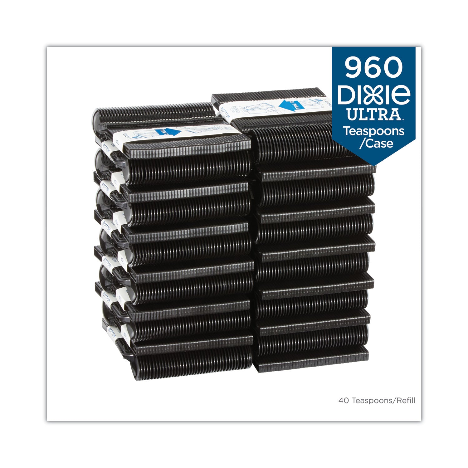 SmartStock Tri-Tower Dispensing System Cutlery, Teaspoons, Mediumweight, Polypropylene, Black, 40/Pack, 24 Packs/Carton