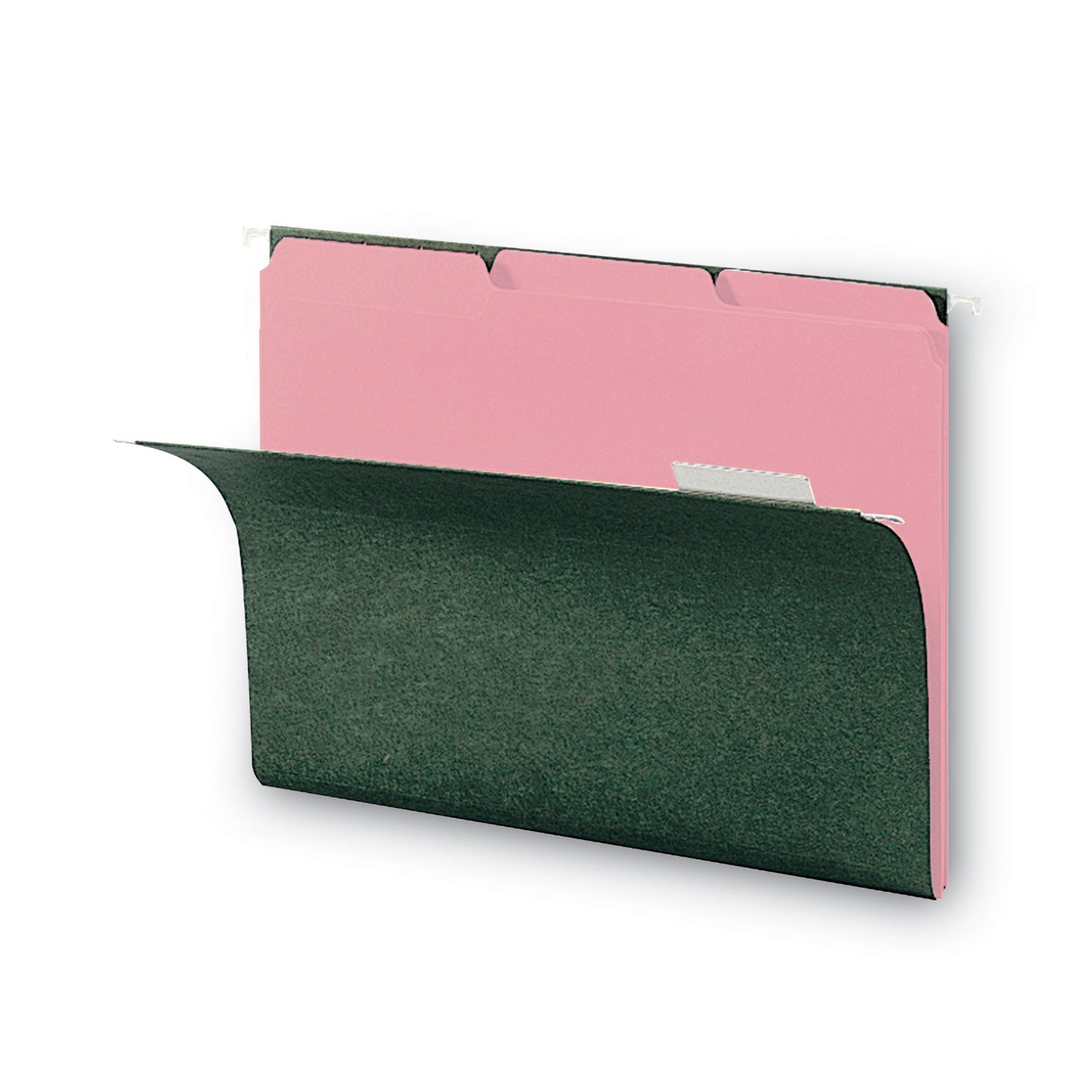 Interior File Folders, 1/3-Cut Tabs: Assorted, Letter Size, 0.75" Expansion, Pink, 100/Box - 