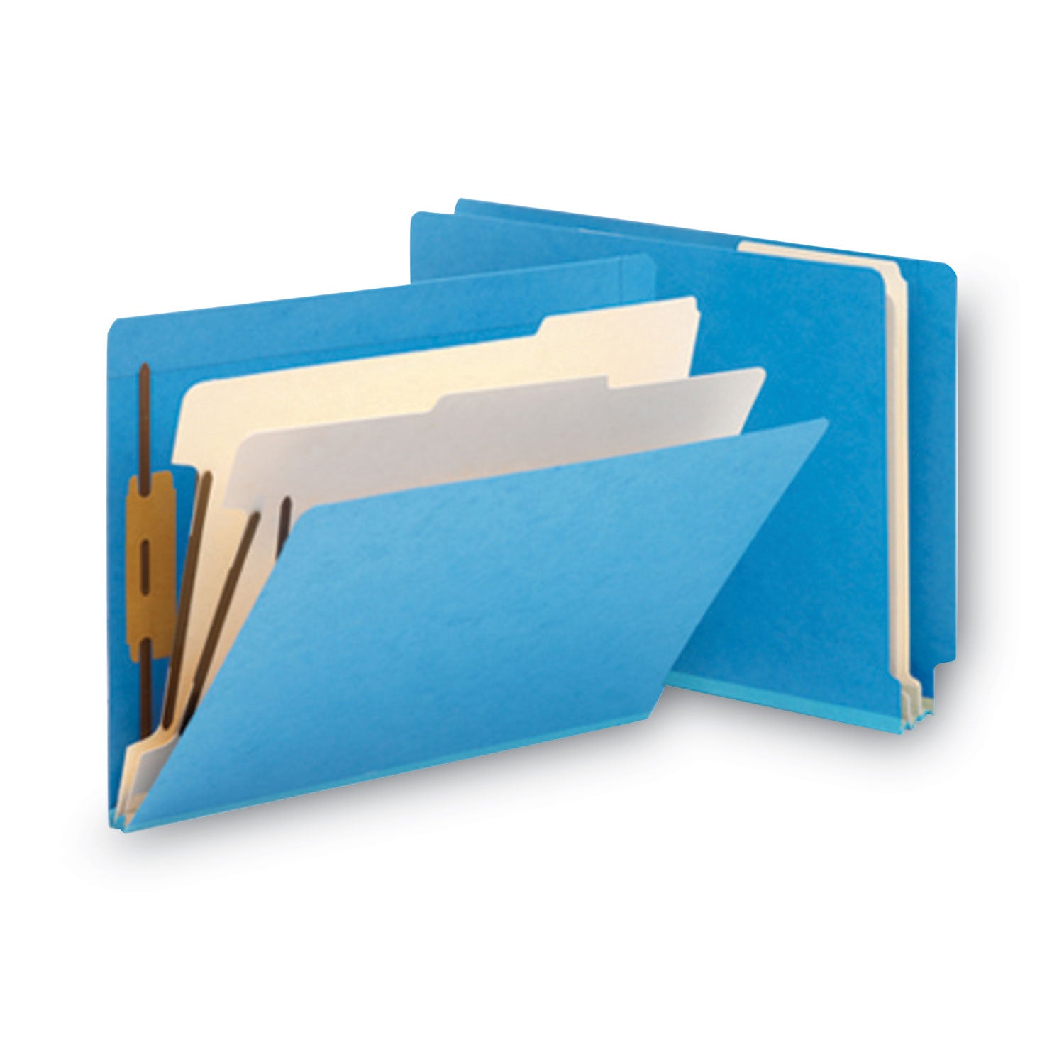 Colored End Tab Classification Folders with Dividers, 2" Expansion, 2 Dividers, 6 Fasteners, Letter Size, Blue, 10/Box - 